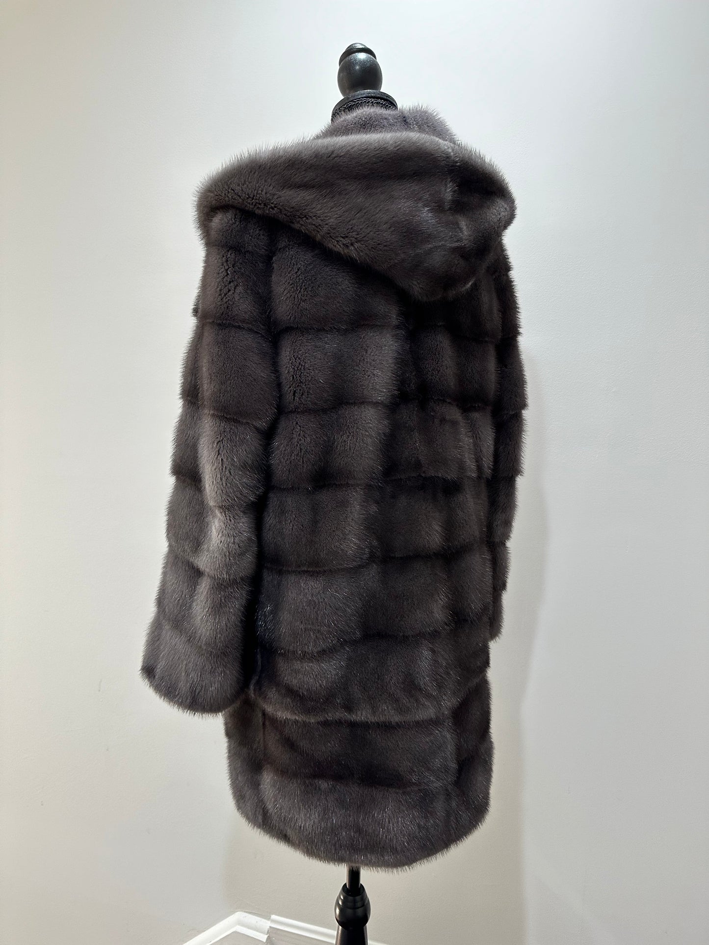 New MINK GENUIINE FUR coat size S GREY mink solid plates 1201054 HORIZONTAL