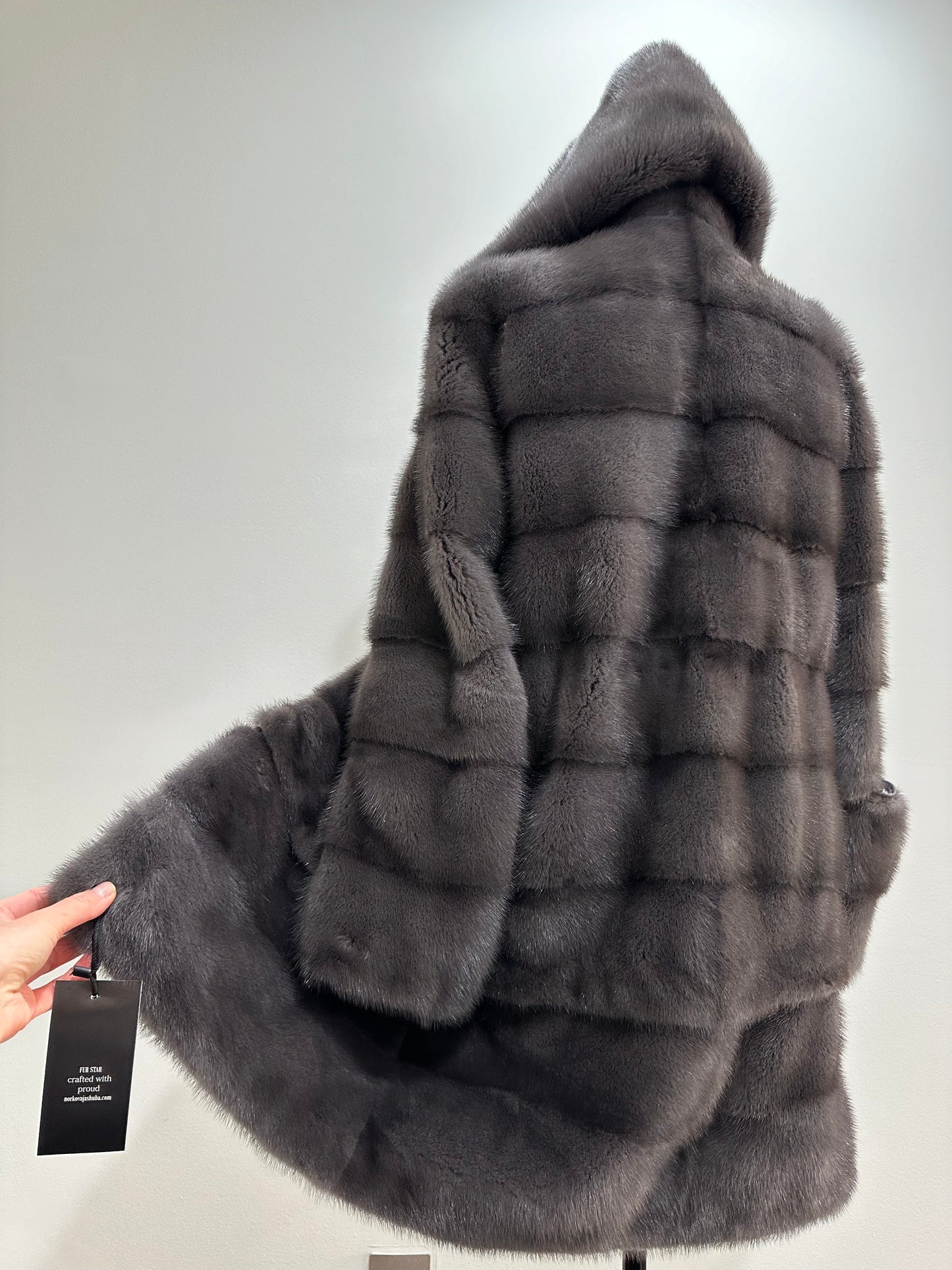 New MINK GENUIINE FUR coat size S GREY mink solid plates 1201054 HORIZONTAL