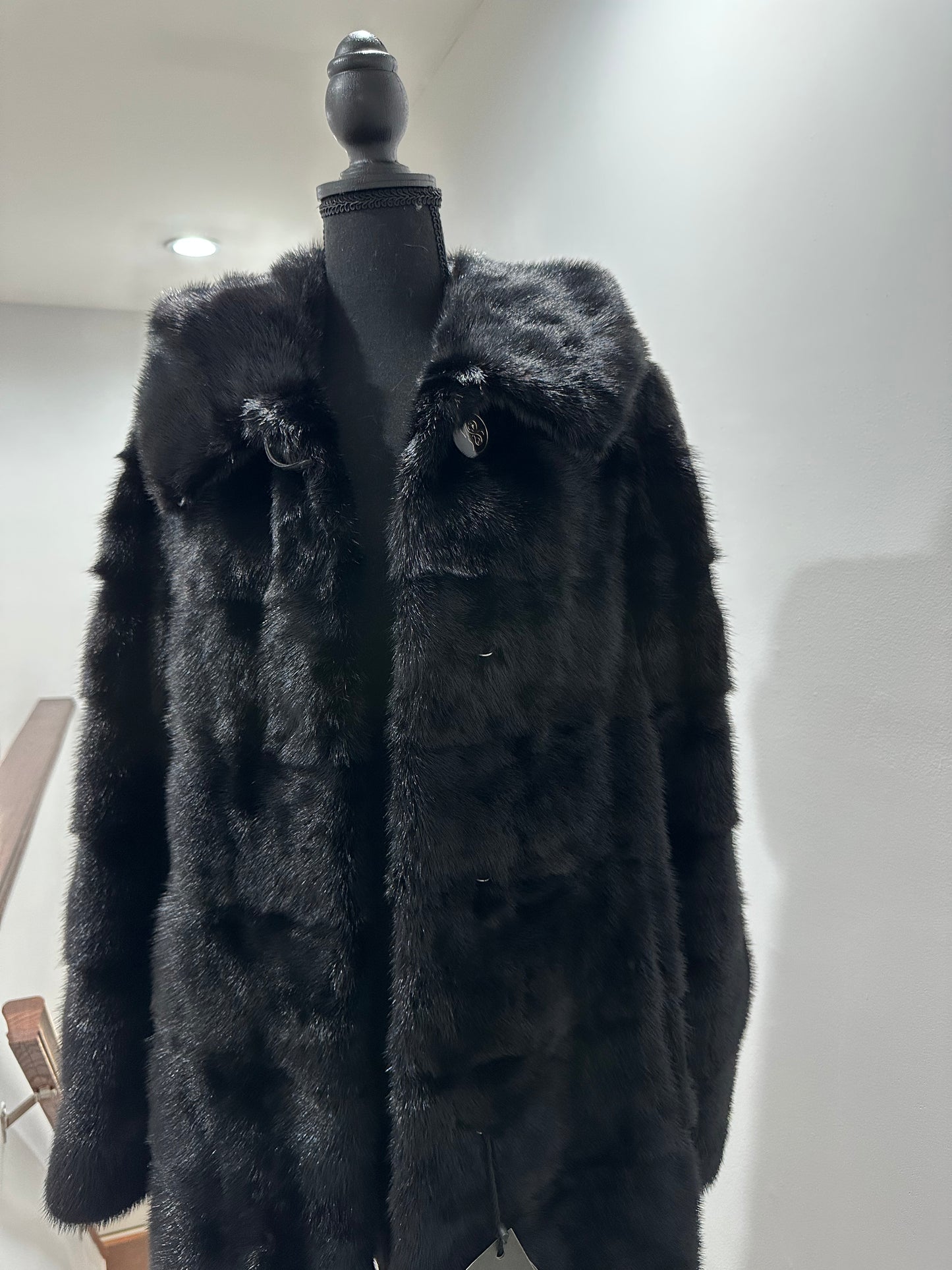 NEW MINK FUR coat size S SMALL 1201058 HORIZONTAL long sleeve jacket BLACK