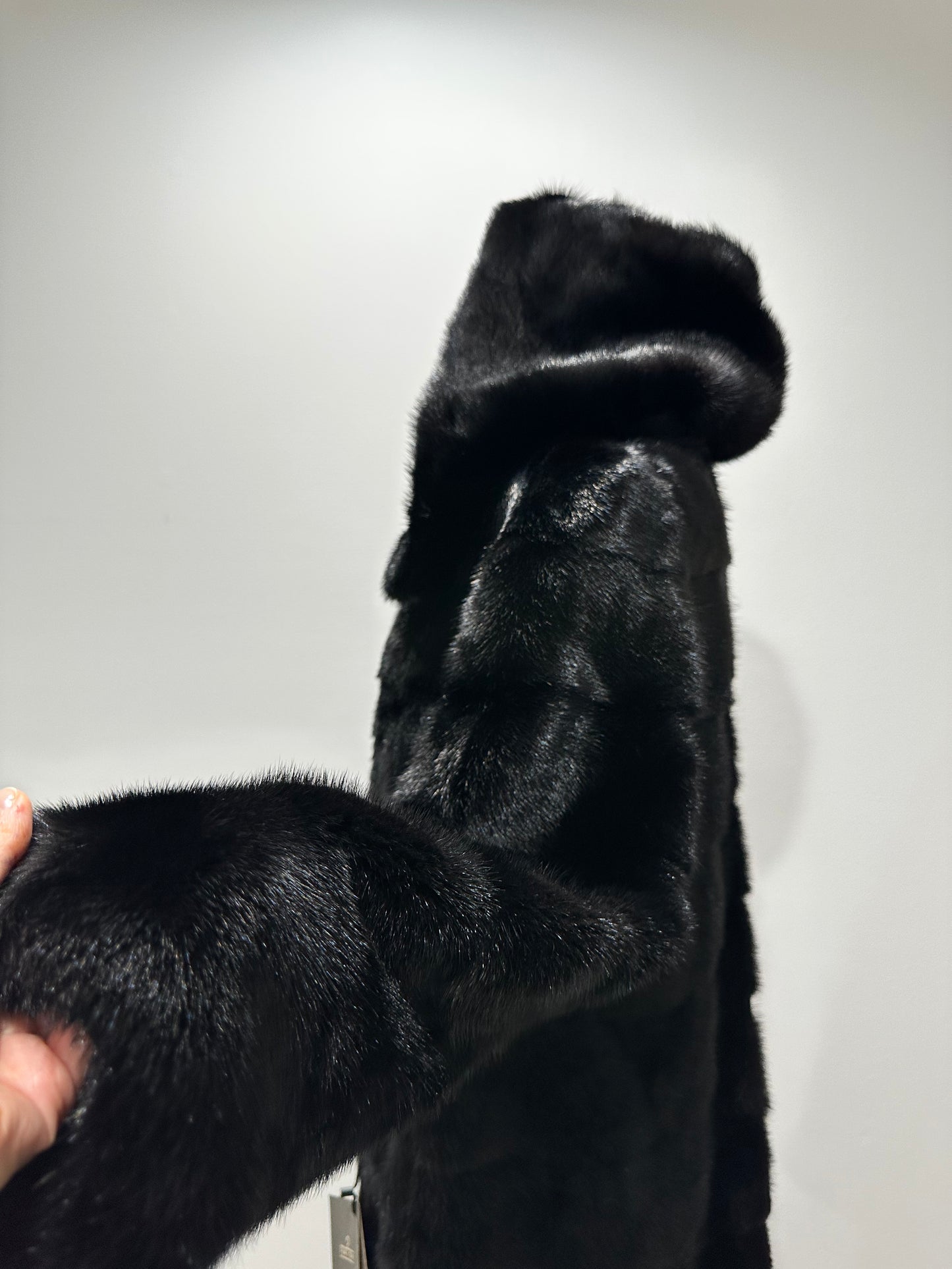 NEW MINK FUR coat size S SMALL 1201058 HORIZONTAL long sleeve jacket BLACK