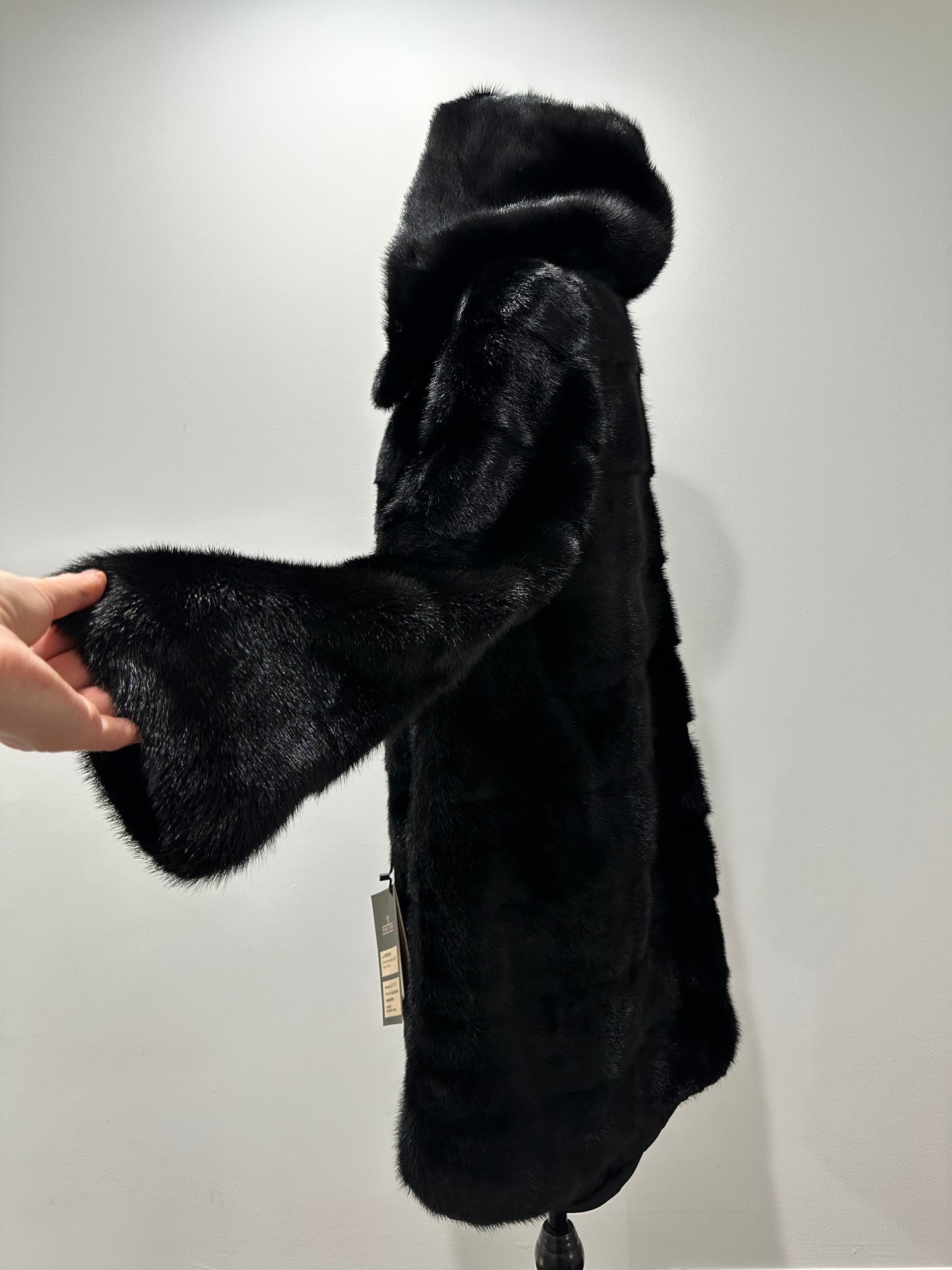 NEW MINK FUR coat size S SMALL 1201058 HORIZONTAL long sleeve jacket BLACK