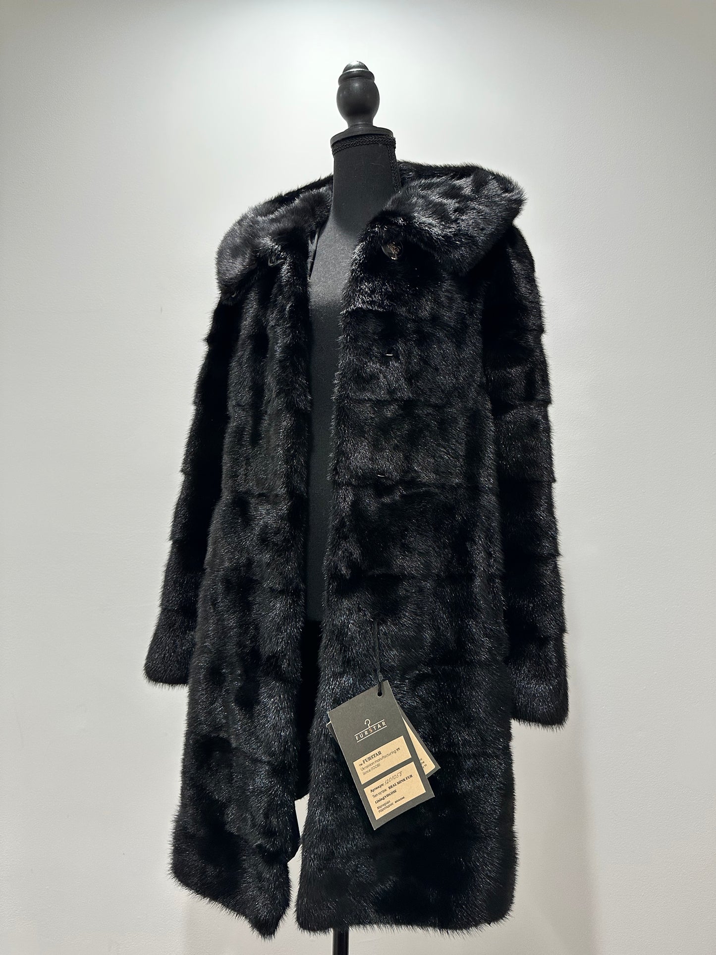 NEW MINK FUR coat size S SMALL 1201058 HORIZONTAL long sleeve jacket BLACK