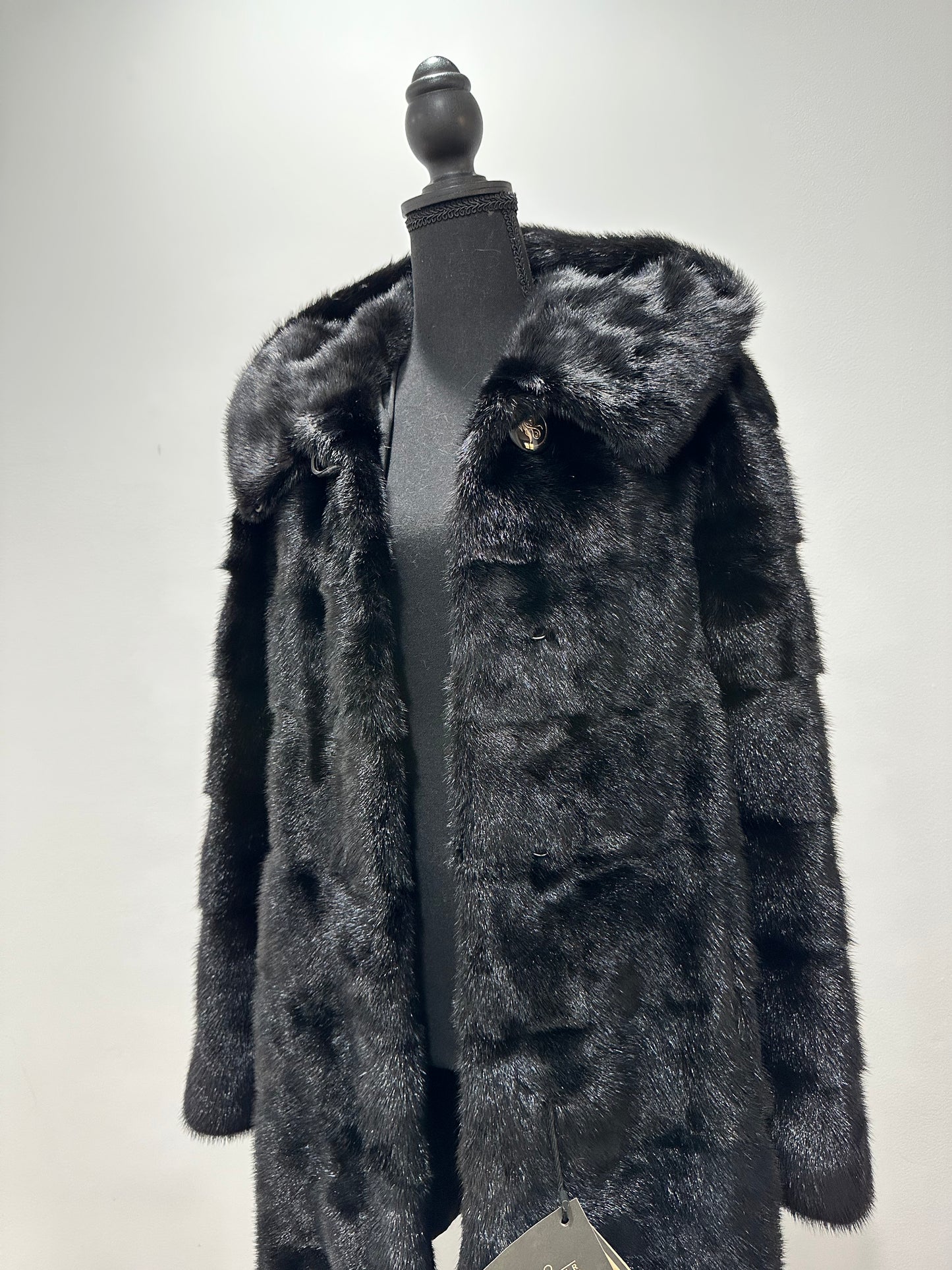NEW MINK FUR coat size S SMALL 1201058 HORIZONTAL long sleeve jacket BLACK