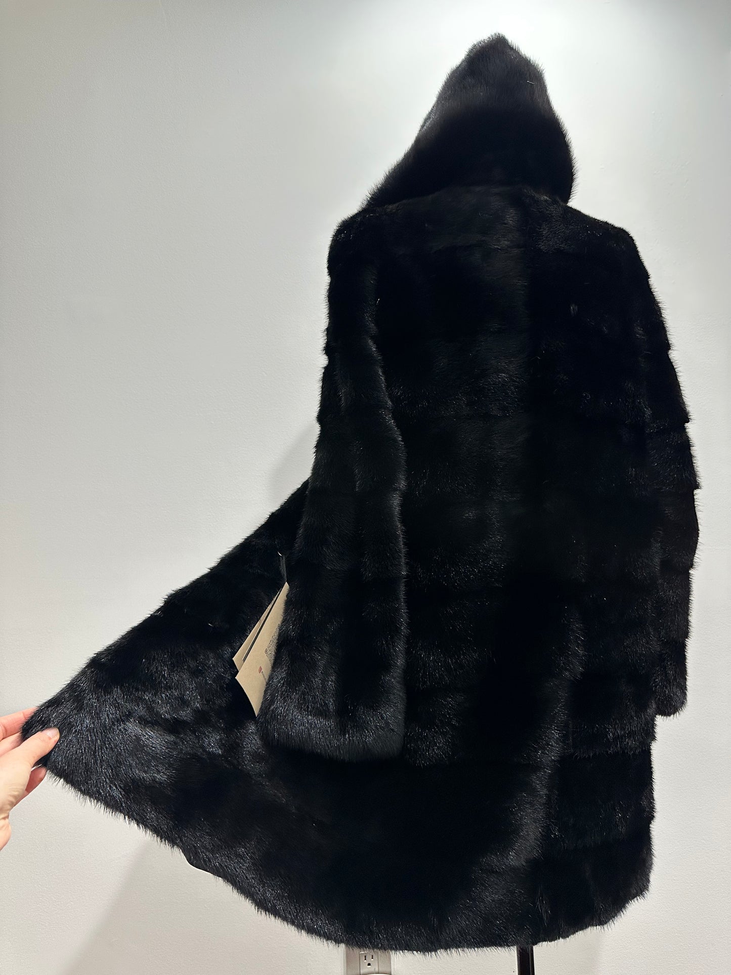 NEW MINK FUR coat size S SMALL 1201058 HORIZONTAL long sleeve jacket BLACK