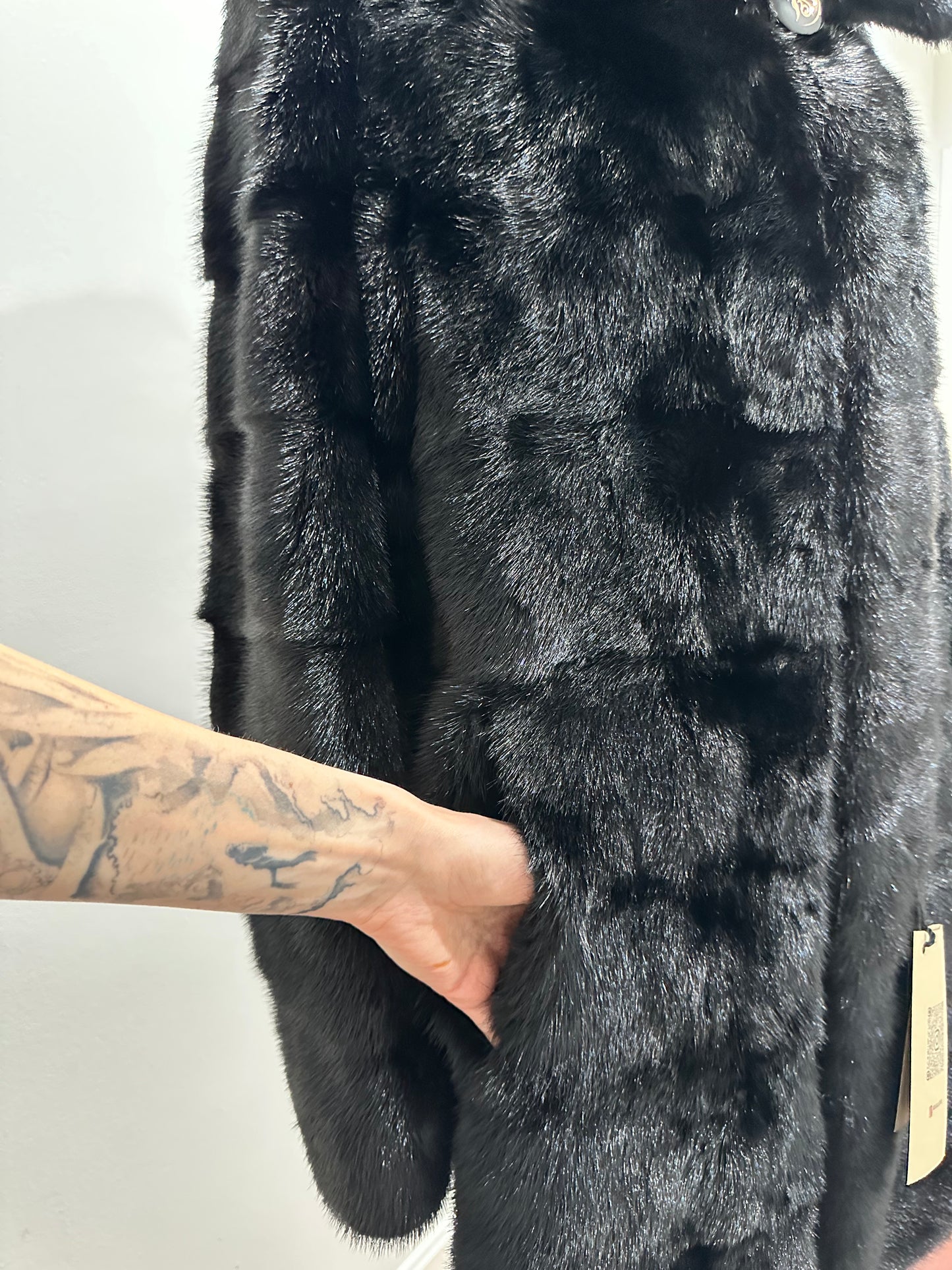 NEW MINK FUR coat size S SMALL 1201058 HORIZONTAL long sleeve jacket BLACK
