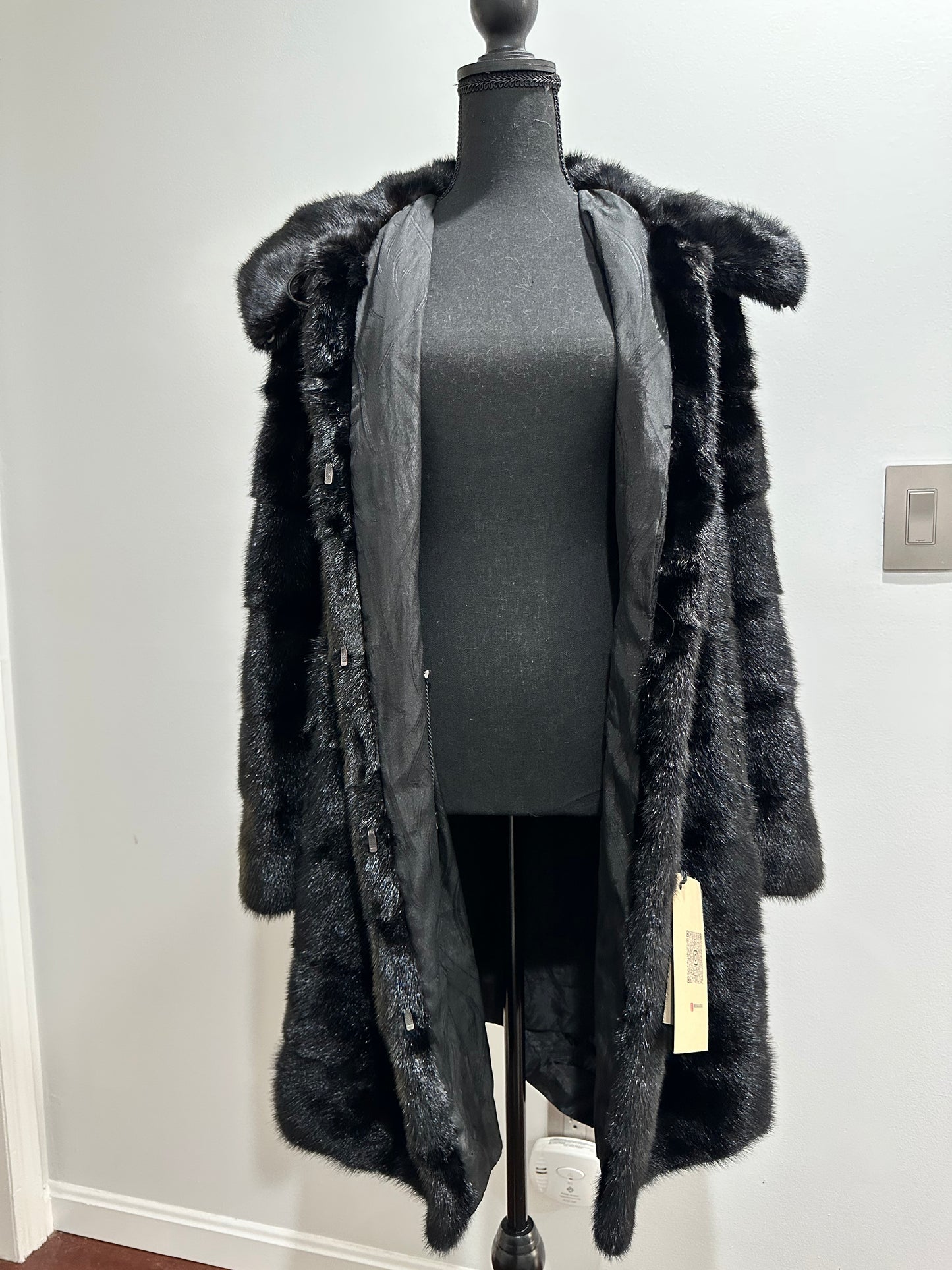 NEW MINK FUR coat size S SMALL 1201058 HORIZONTAL long sleeve jacket BLACK