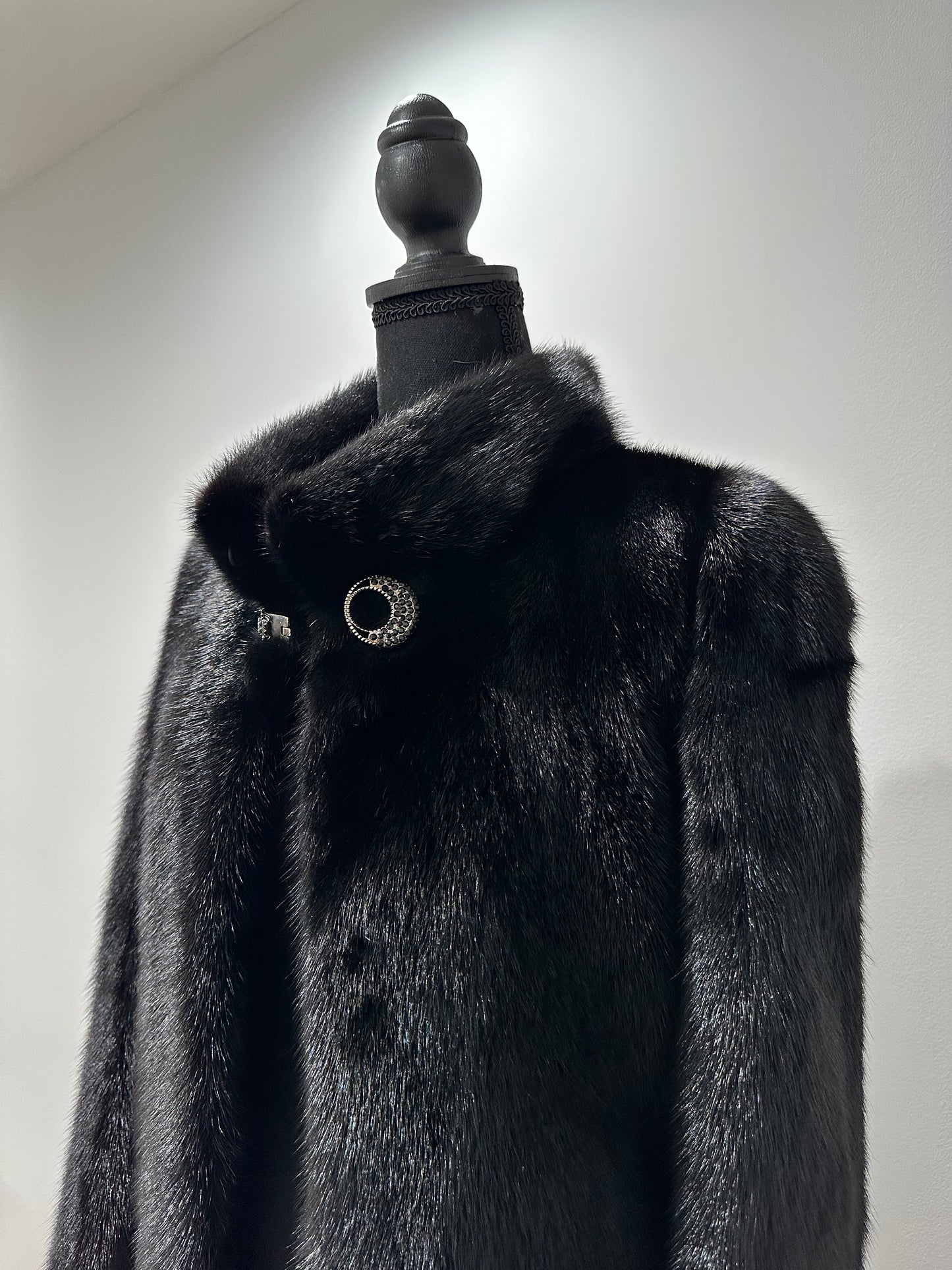 Luxury Women REAL Mink FUR BLACK full skins coat 1201061 Long size S NEW