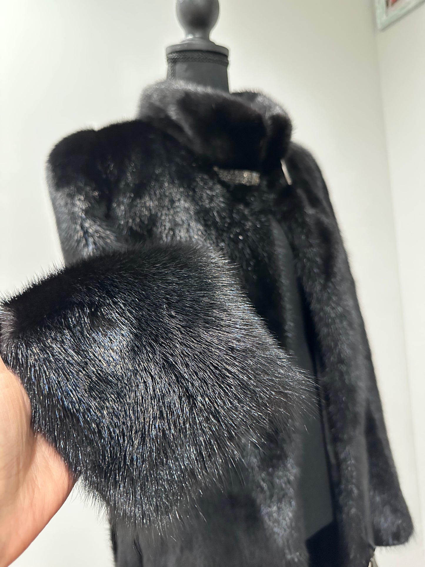Luxury Women REAL Mink FUR BLACK full skins coat 1201061 Long size S NEW