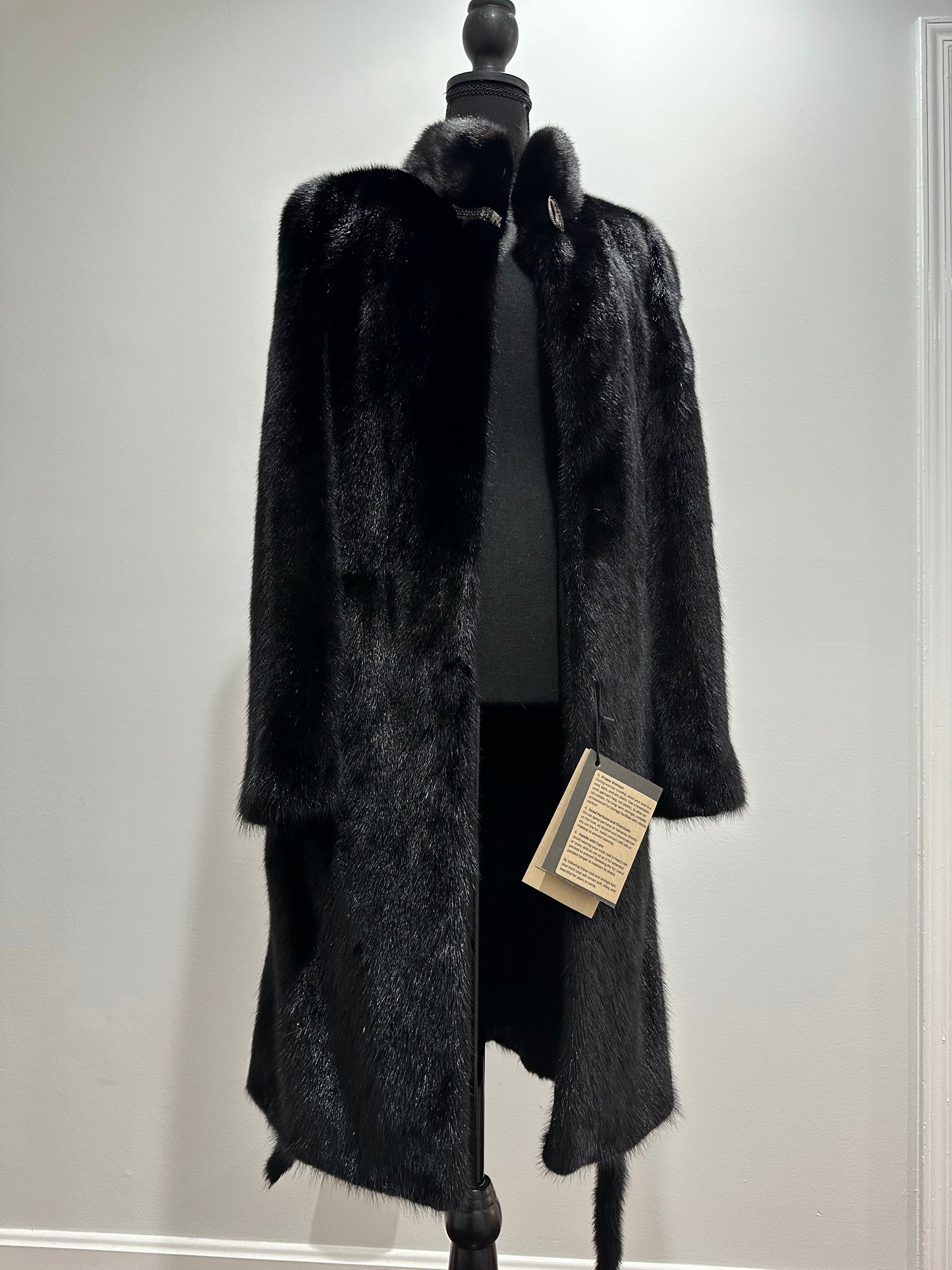 Luxury Women REAL Mink FUR BLACK full skins coat 1201061 Long size S NEW