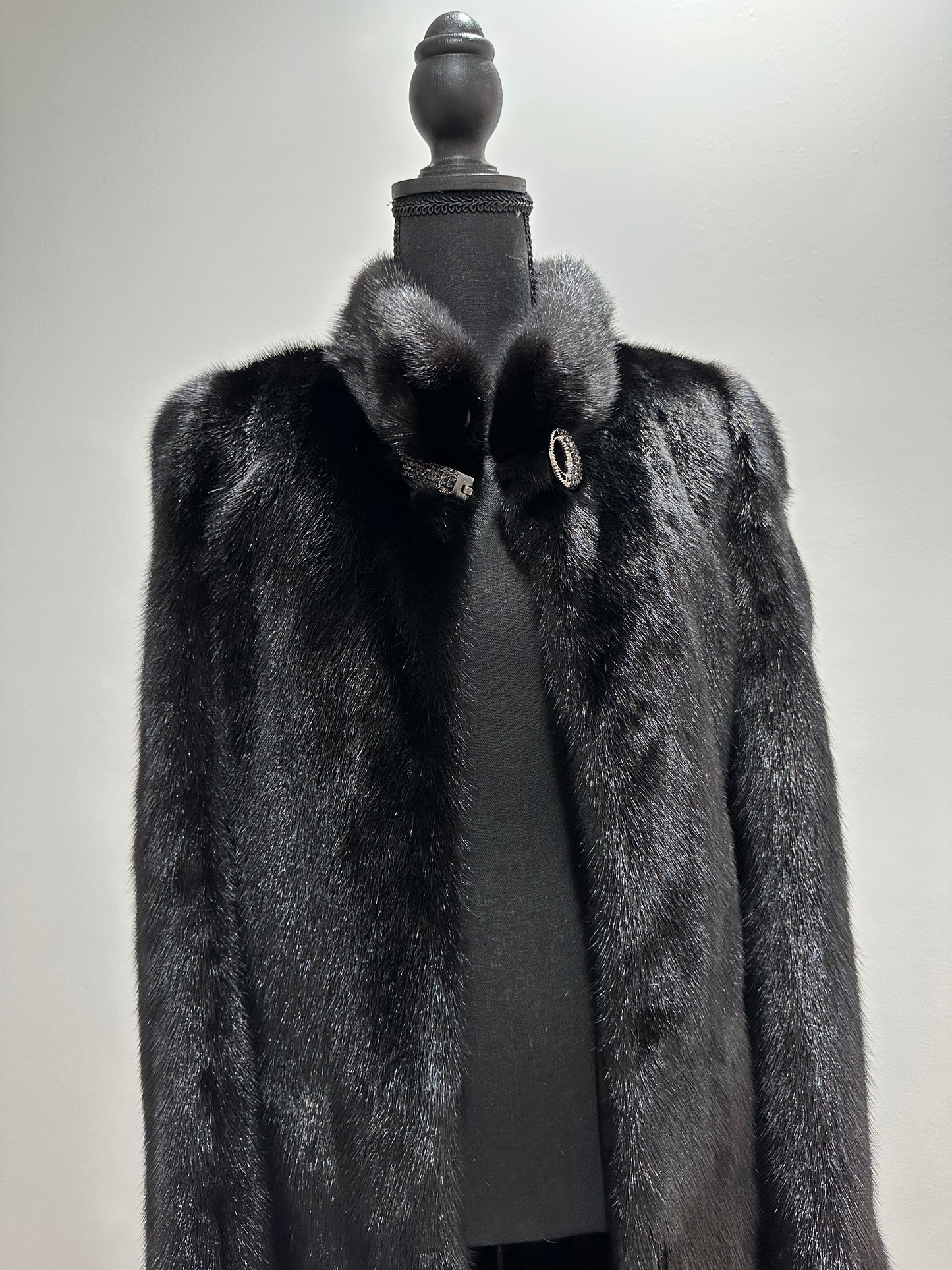 Luxury Women REAL Mink FUR BLACK full skins coat 1201061 Long size S NEW