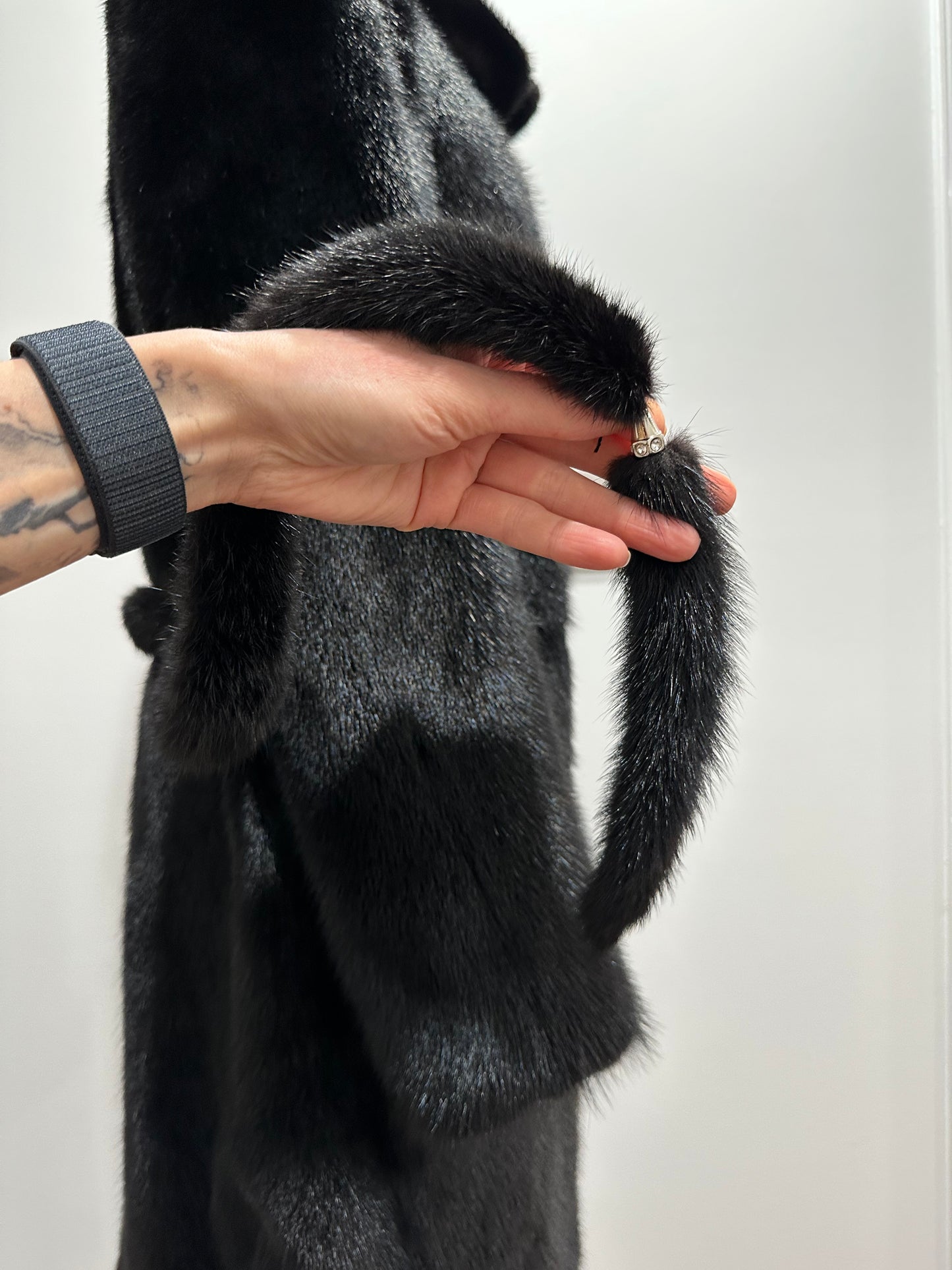 Luxury Women REAL Mink FUR BLACK full skins coat 1201061 Long size S NEW