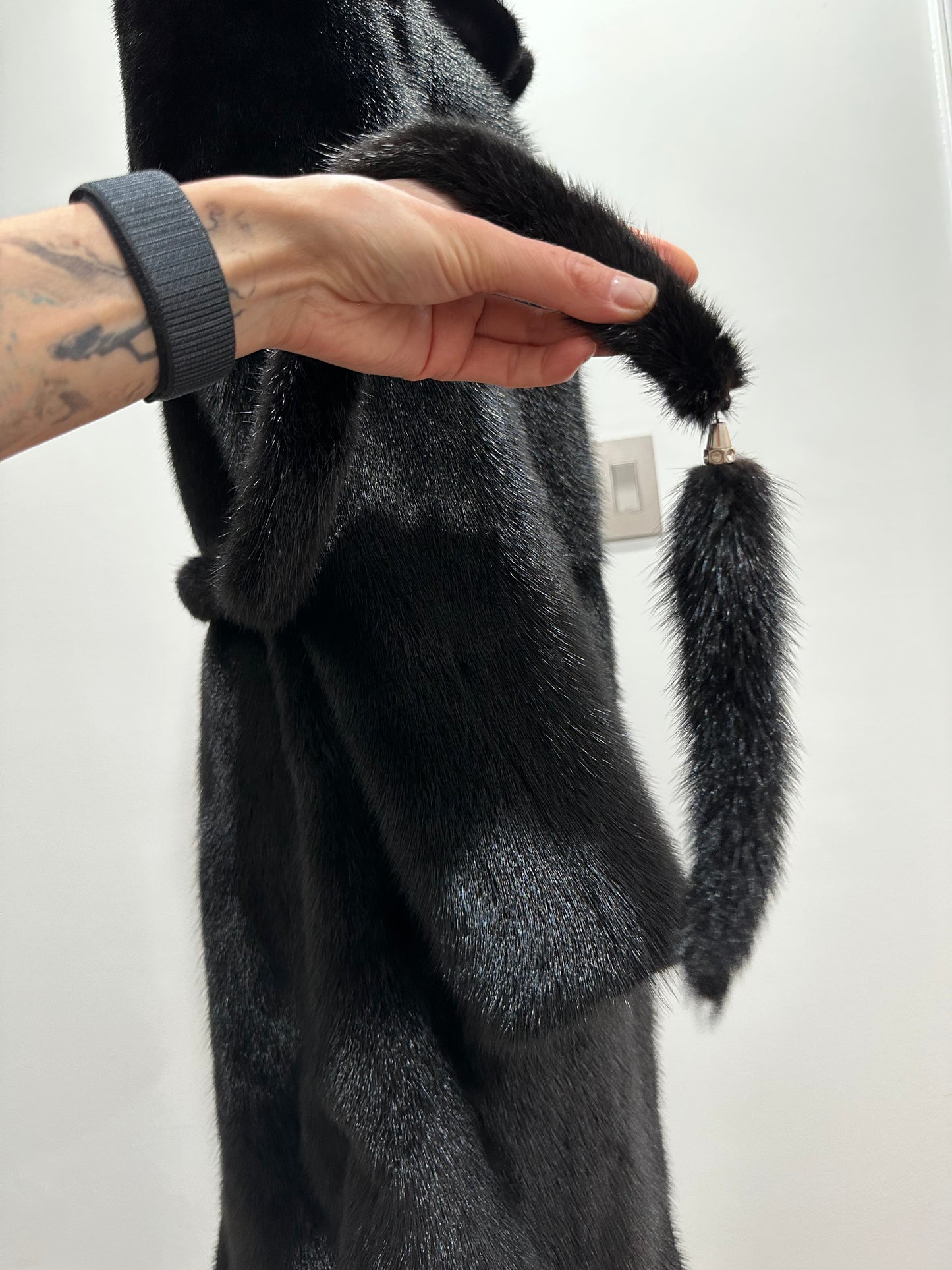 Luxury Women REAL Mink FUR BLACK full skins coat 1201061 Long size S NEW