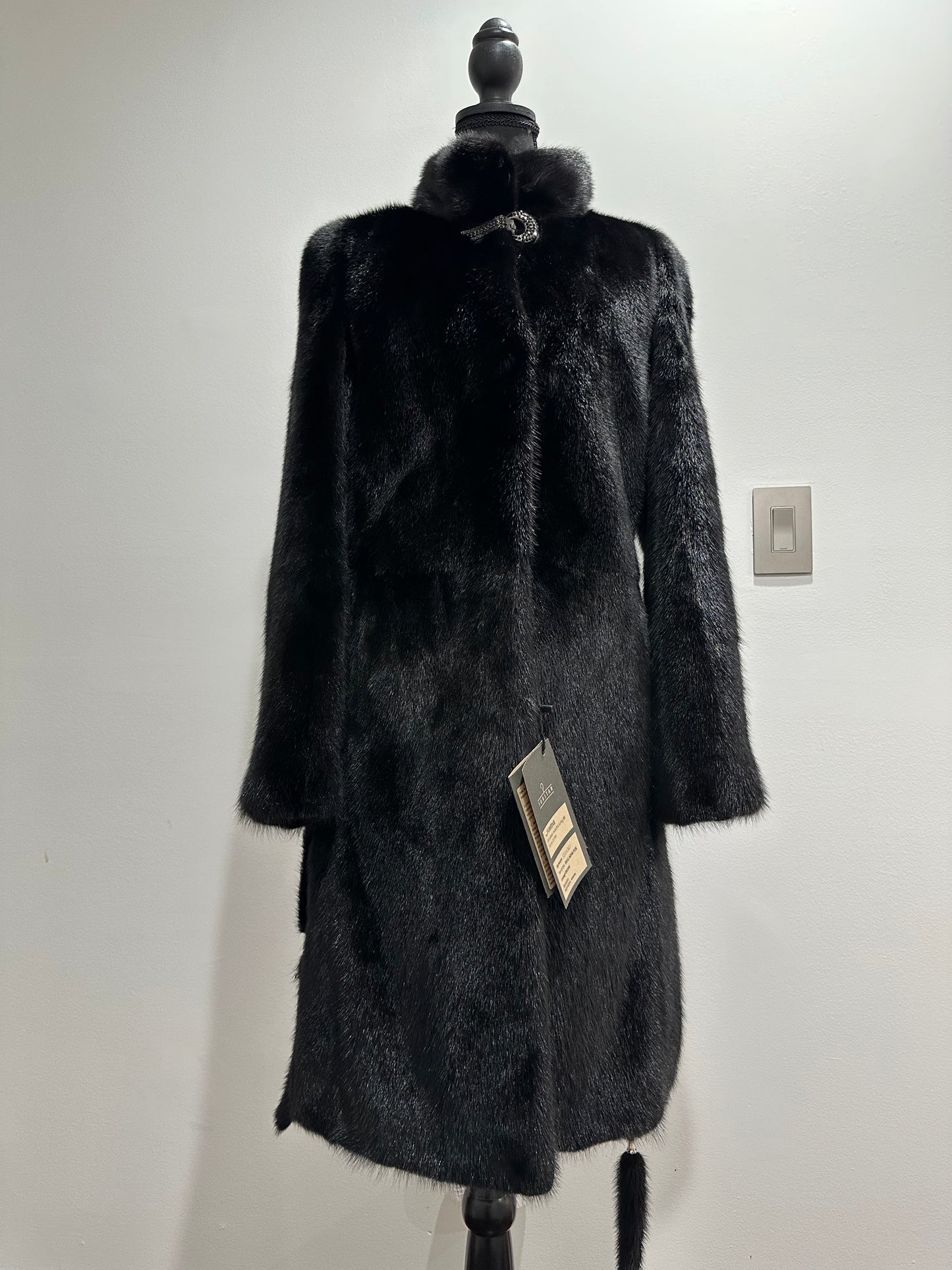 Luxury Women REAL Mink FUR BLACK full skins coat 1201061 Long size S NEW