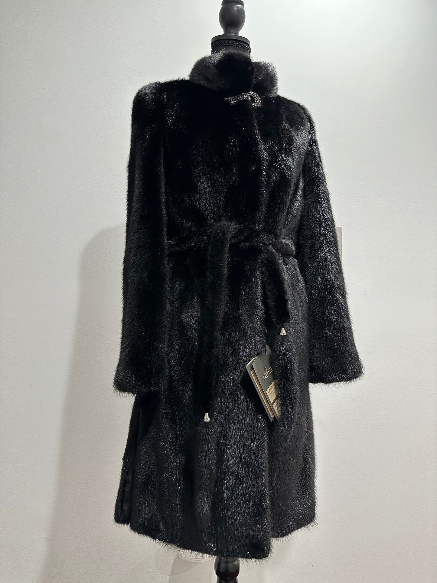 Luxury Women REAL Mink FUR BLACK full skins coat 1201061 Long size S NEW