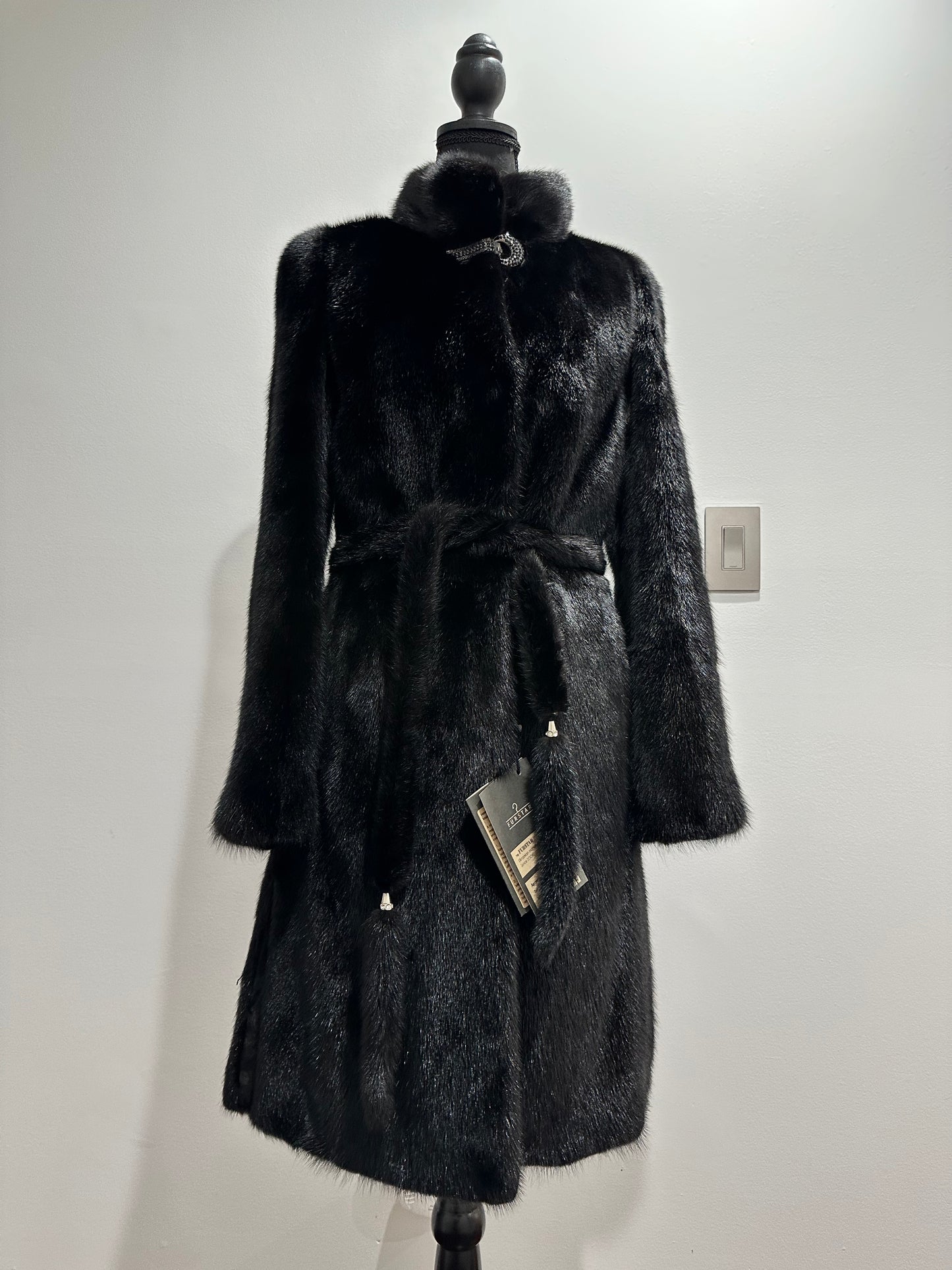Luxury Women REAL Mink FUR BLACK full skins coat 1201061 Long size S NEW