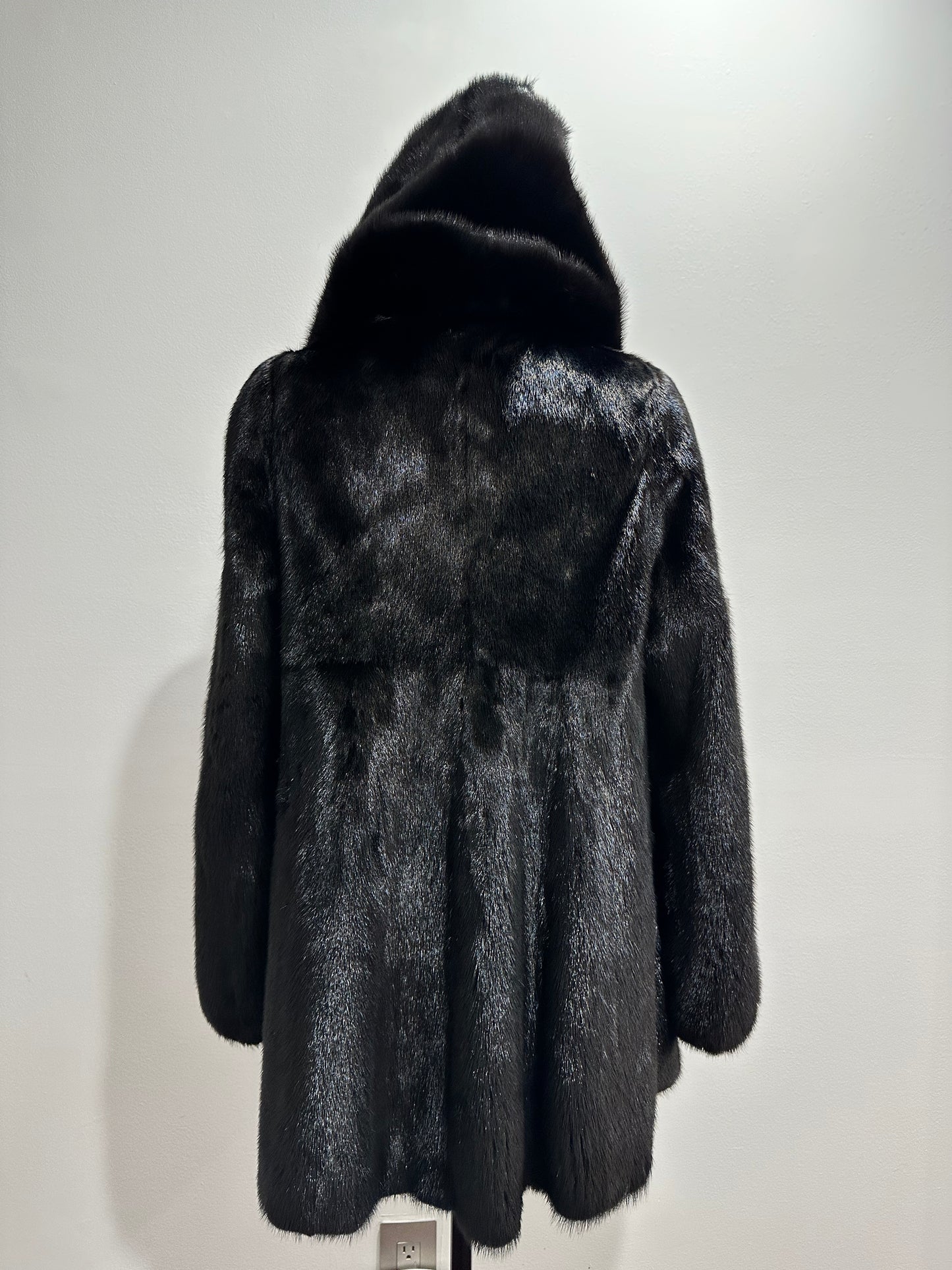 Women Real MINK FUR COAT JACKET 1201060 size M BLACK Hooded HOOD NEW