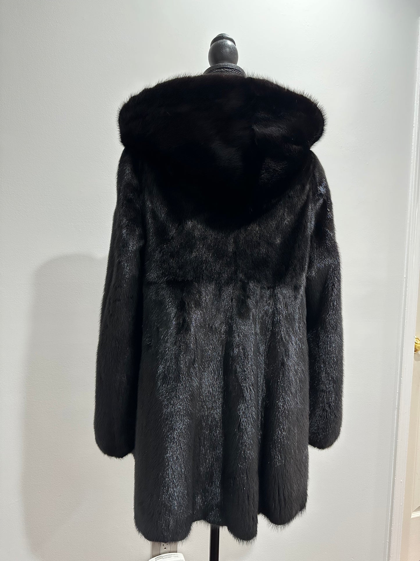 Women Real MINK FUR COAT JACKET 1201060 size M BLACK Hooded HOOD NEW