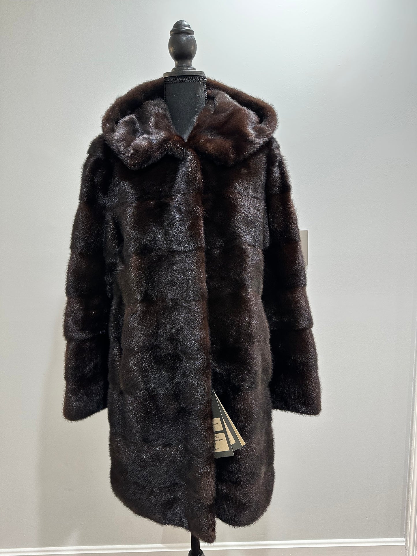 NEW REAL MINK FUR coat size S SMALL 1201064 HORIZONTAL long sleeve jacket BROWN
