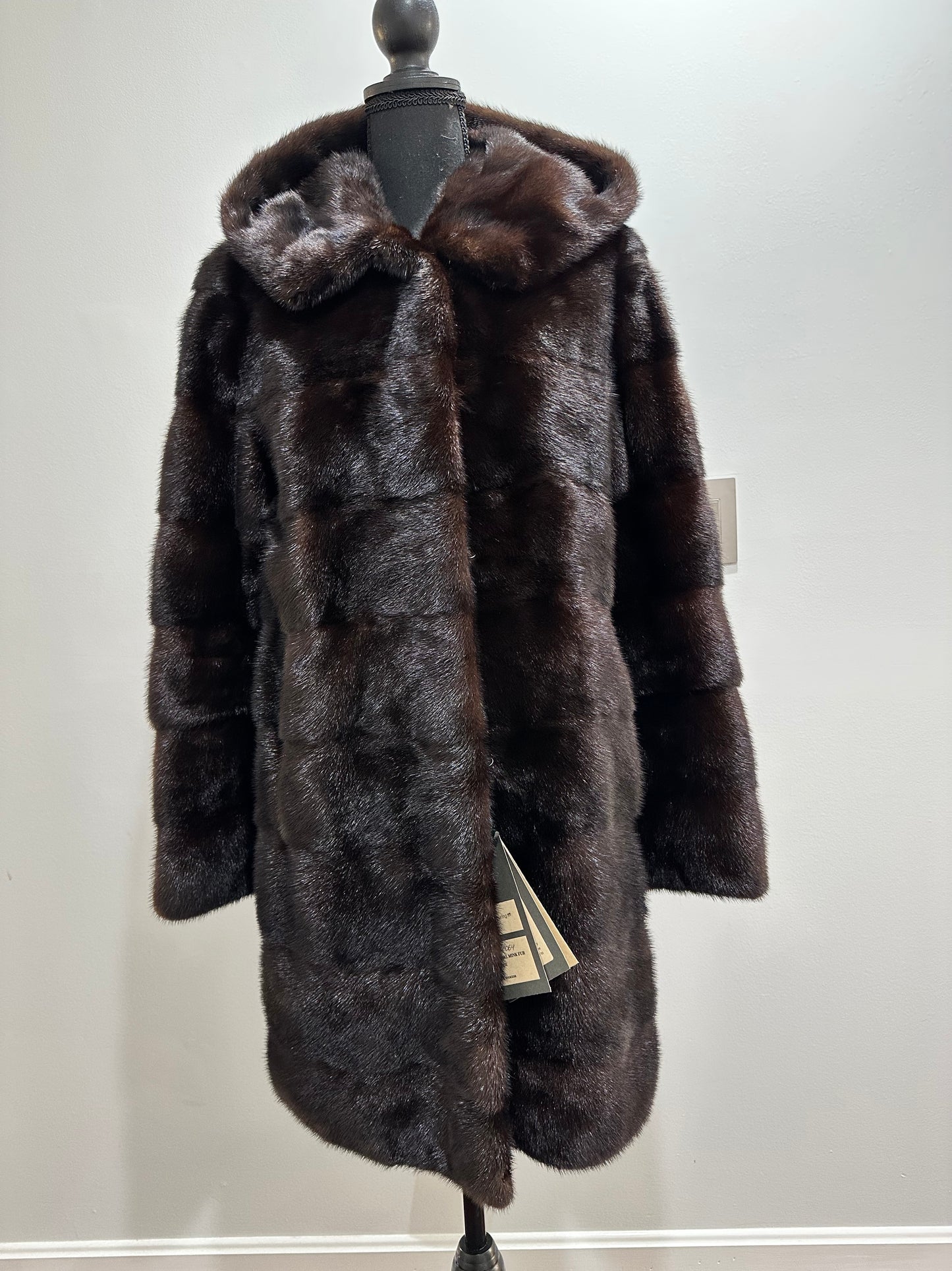 NEW REAL MINK FUR coat size S SMALL 1201064 HORIZONTAL long sleeve jacket BROWN