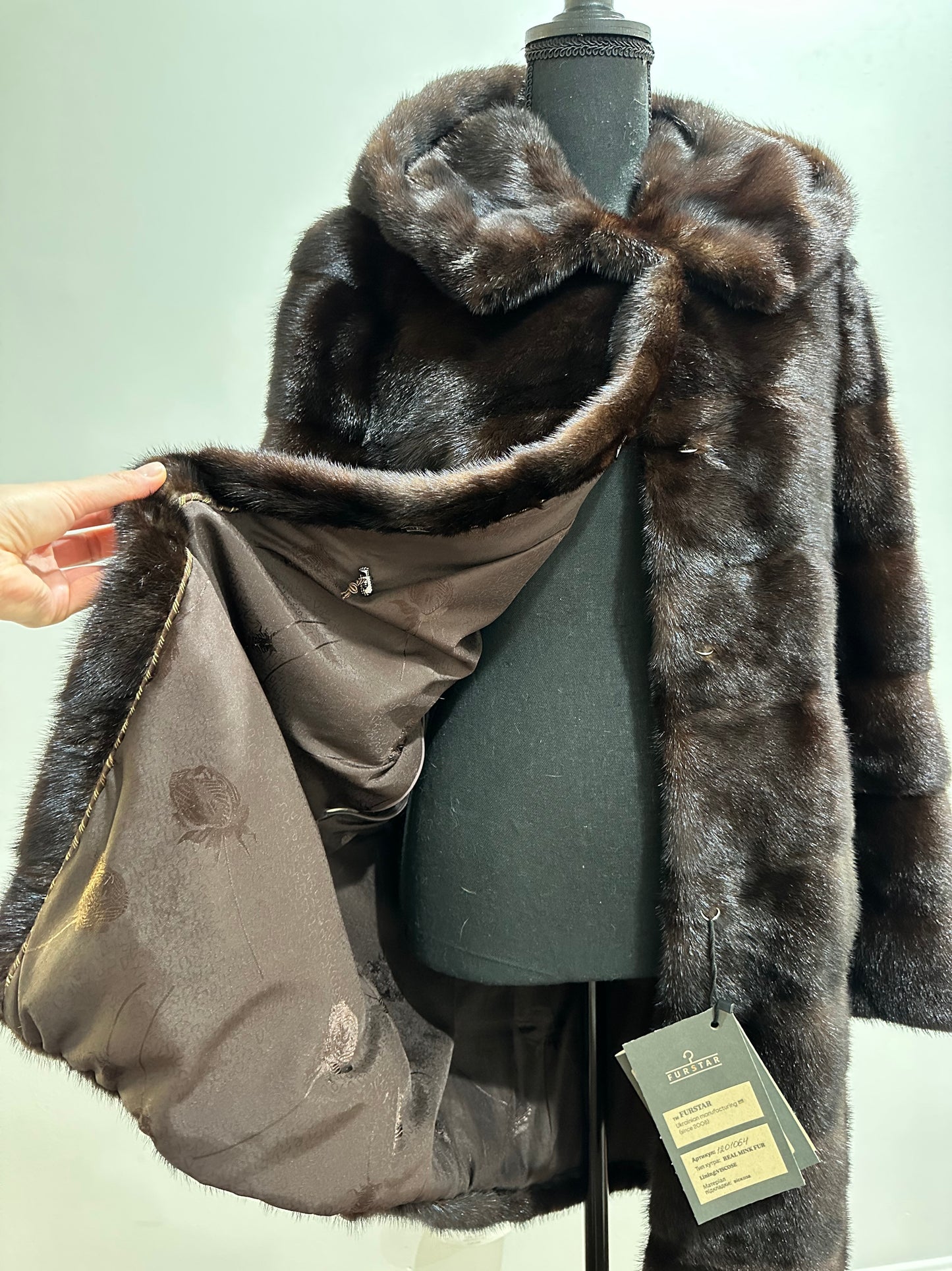 NEW REAL MINK FUR coat size S SMALL 1201064 HORIZONTAL long sleeve jacket BROWN