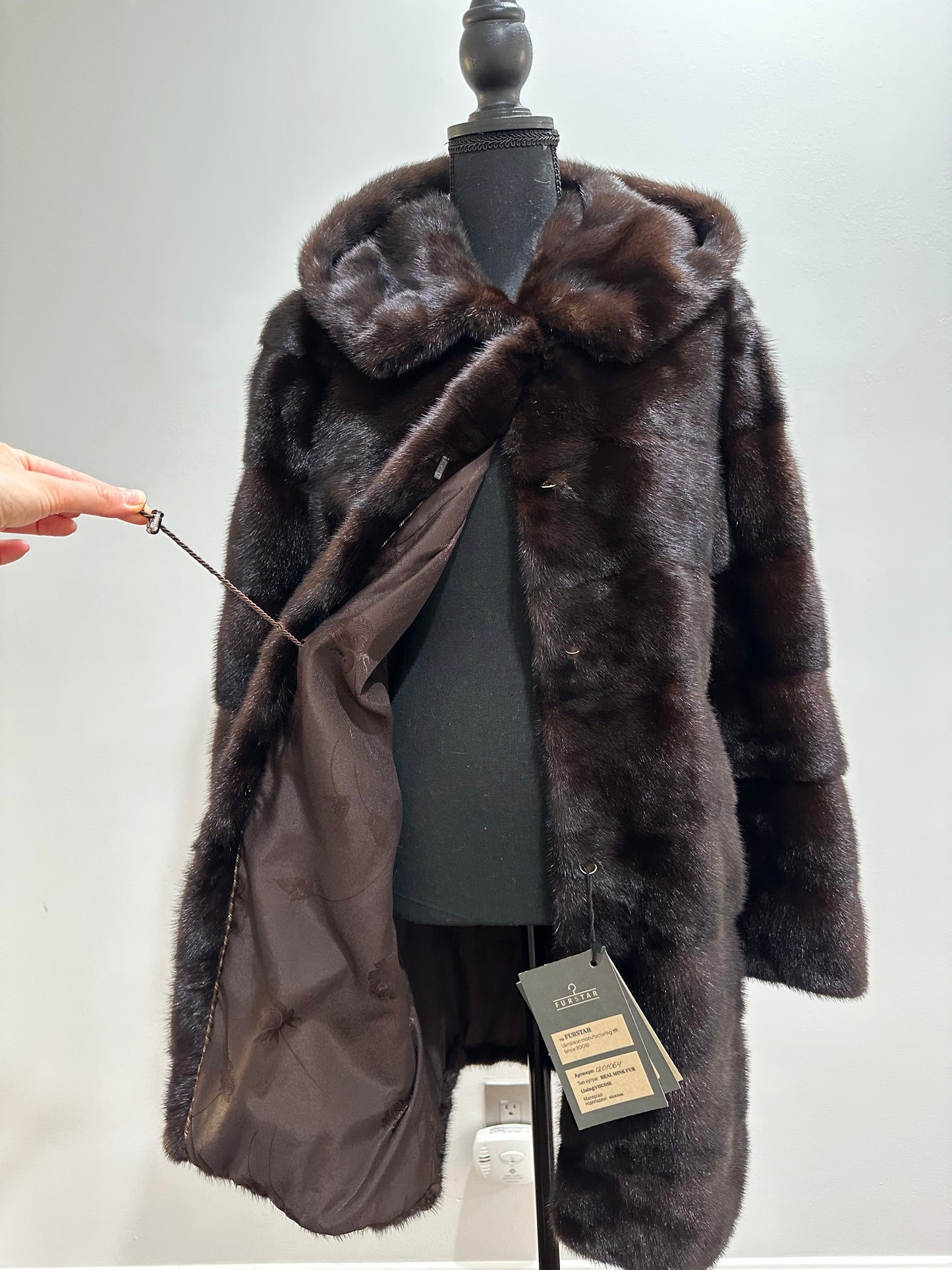 NEW REAL MINK FUR coat size S SMALL 1201064 HORIZONTAL long sleeve jacket BROWN