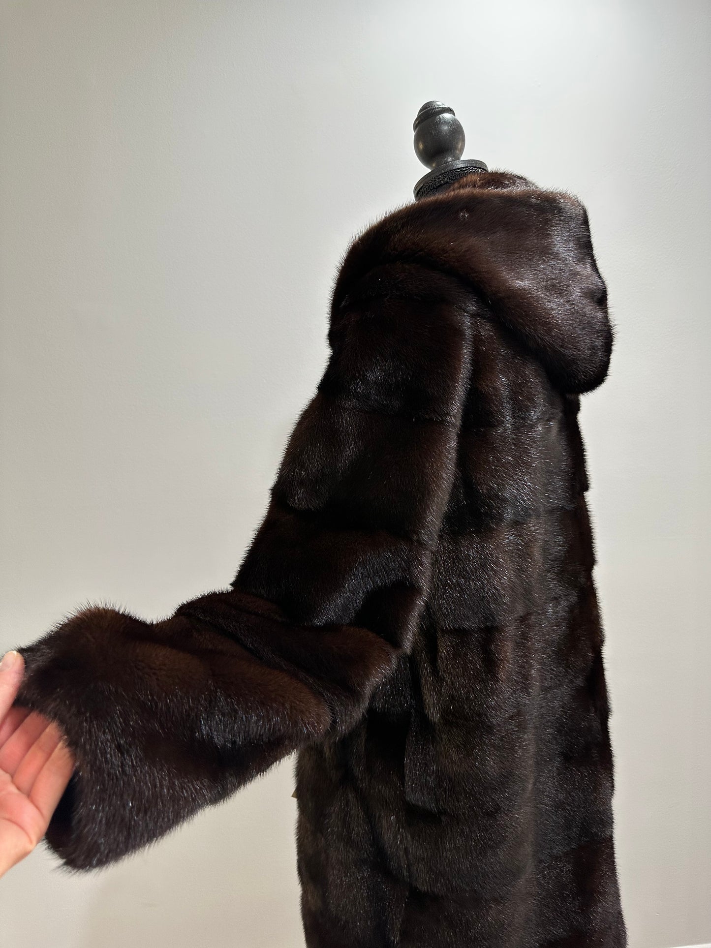 NEW REAL MINK FUR coat size S SMALL 1201064 HORIZONTAL long sleeve jacket BROWN