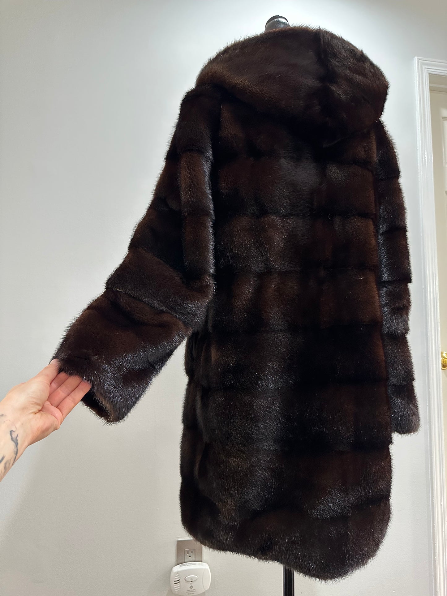 NEW REAL MINK FUR coat size S SMALL 1201064 HORIZONTAL long sleeve jacket BROWN