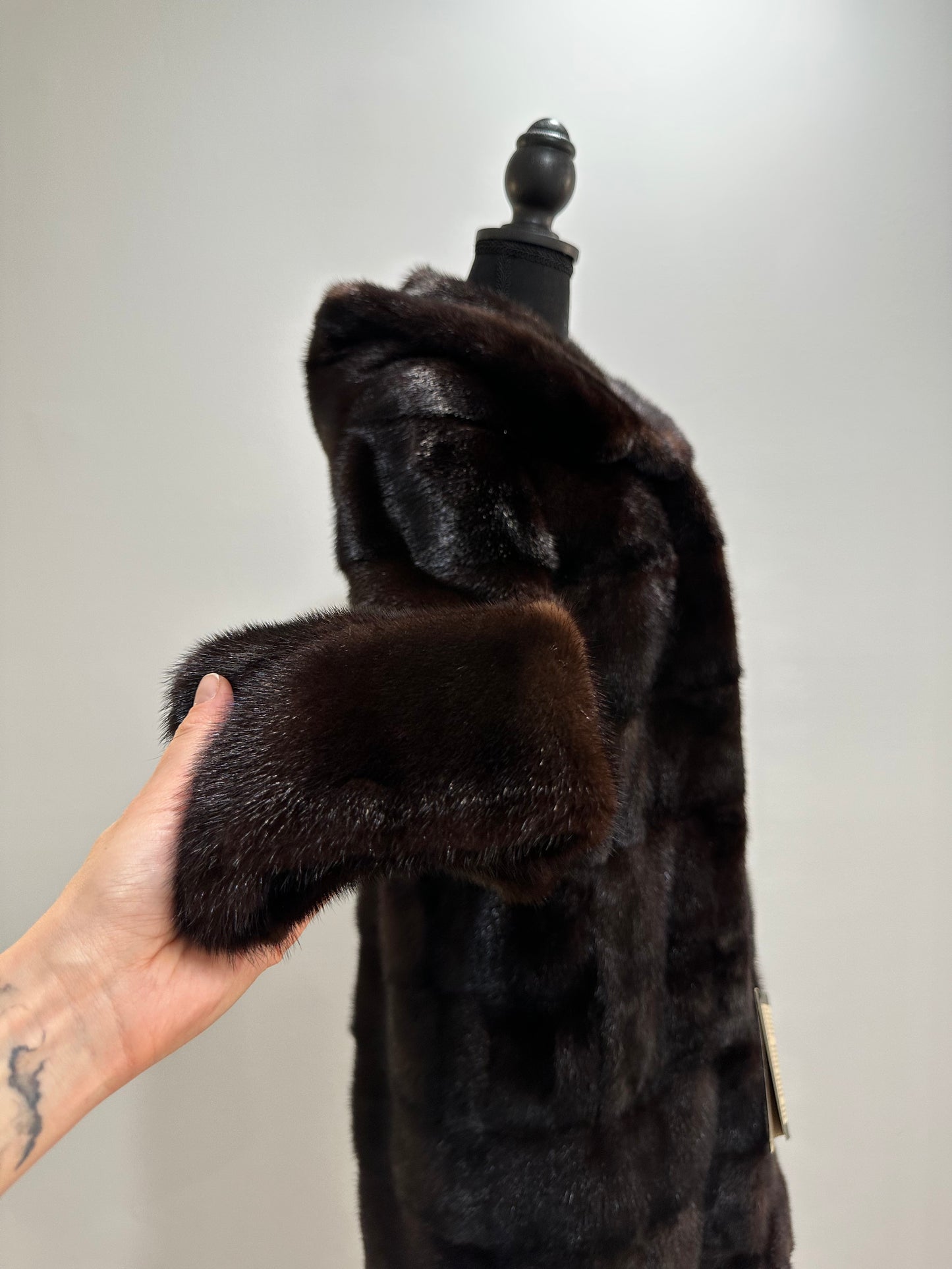 NEW REAL MINK FUR coat size S SMALL 1201064 HORIZONTAL long sleeve jacket BROWN