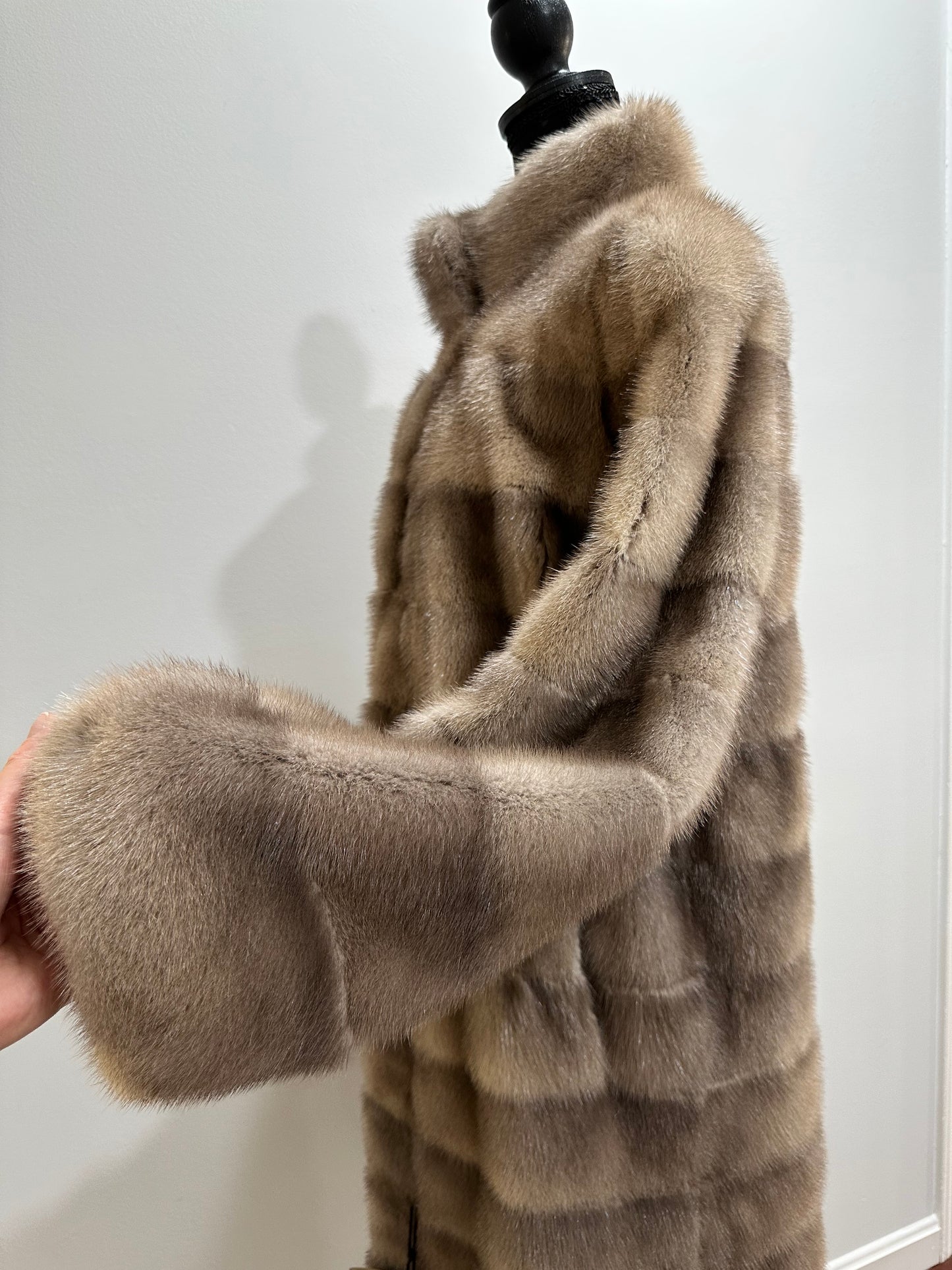 New LONG coat JACKET size M REAL FULL SKIN FUR MINK 1201059 HORIZONTAL