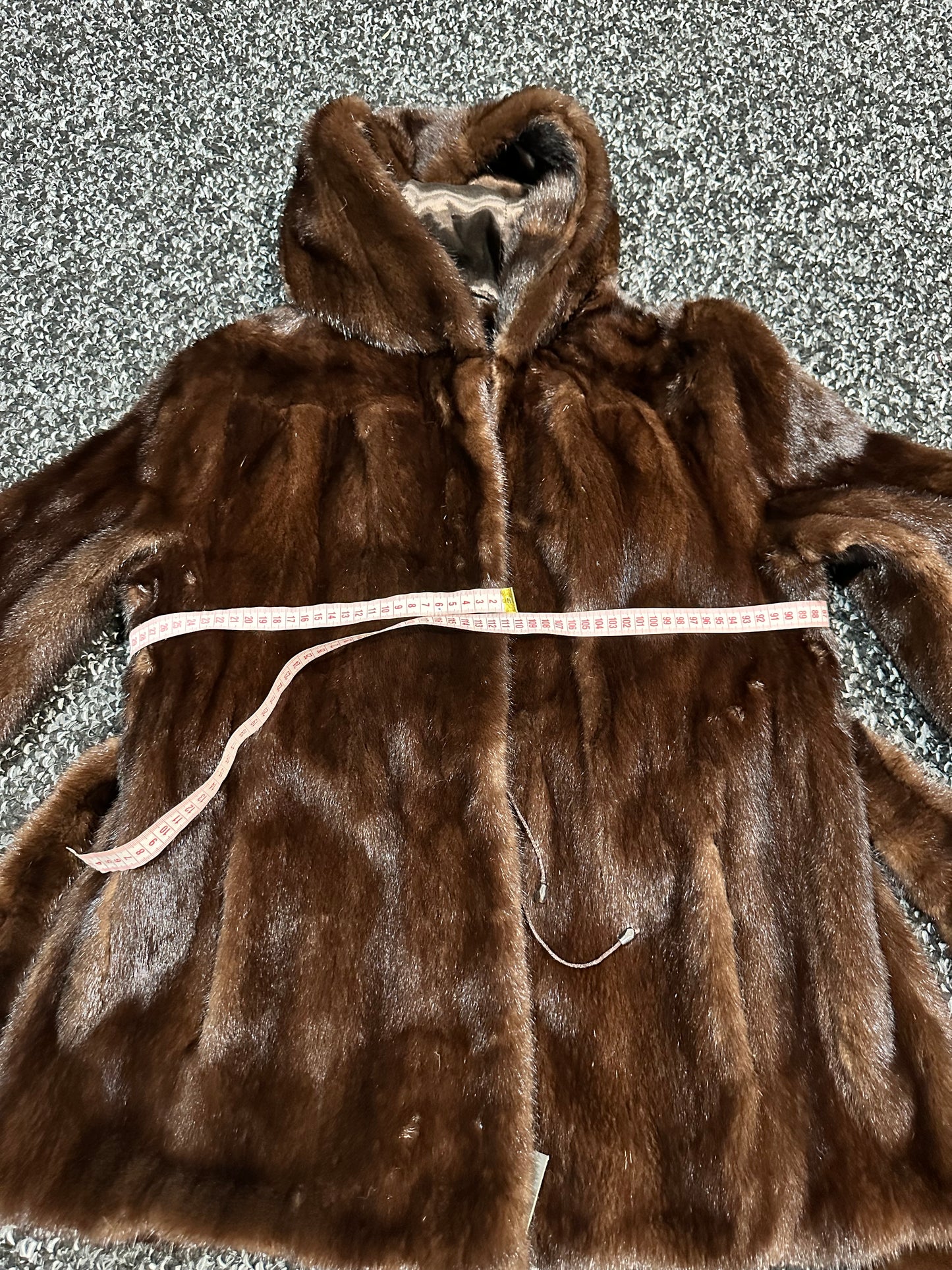 Luxury Womens Real 100% MINK FUR COAT 1201065 size L Hooded Jacket BROWN NATURAL