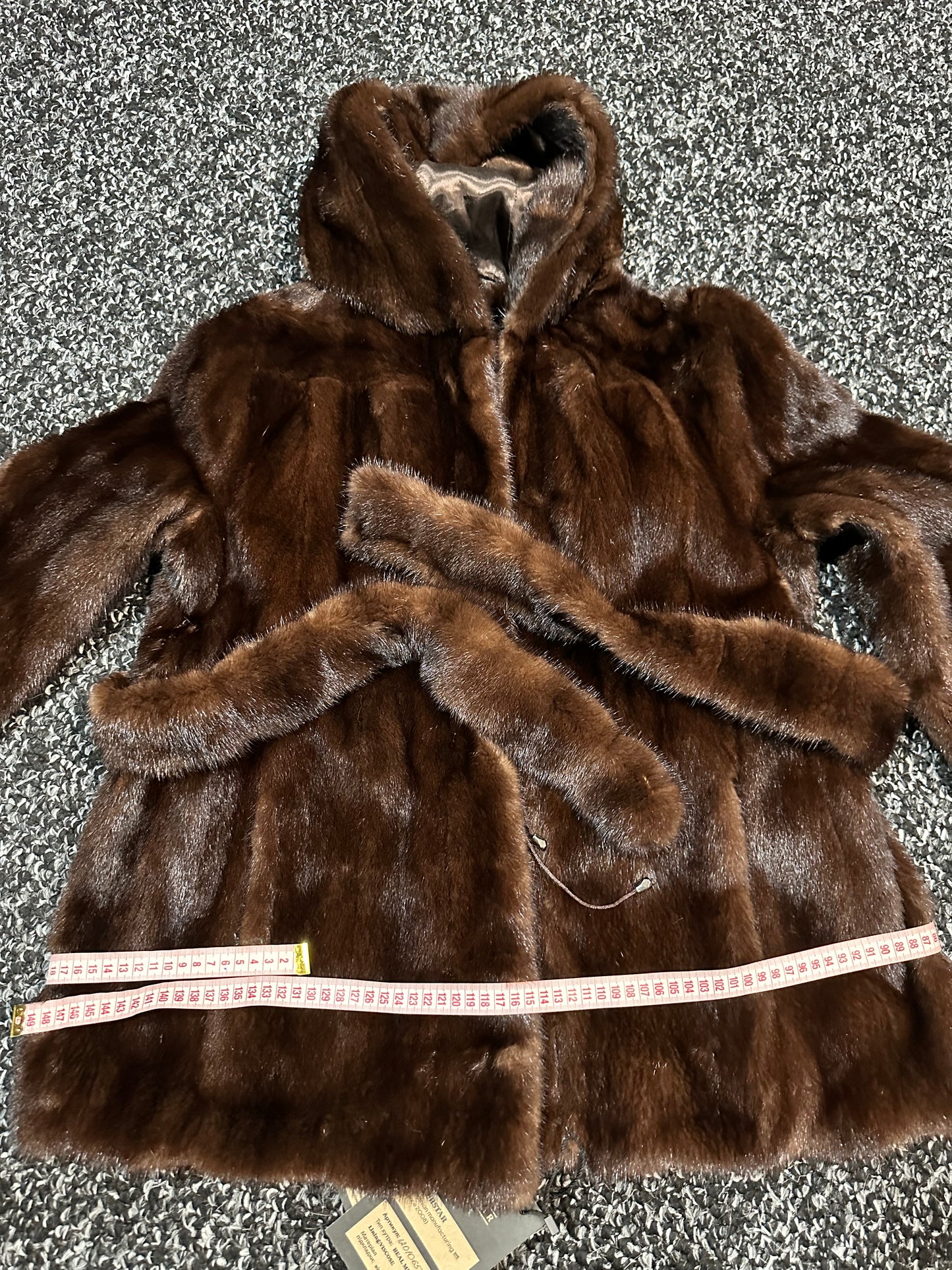 Luxury Womens Real 100% MINK FUR COAT 1201065 size L Hooded Jacket BROWN NATURAL