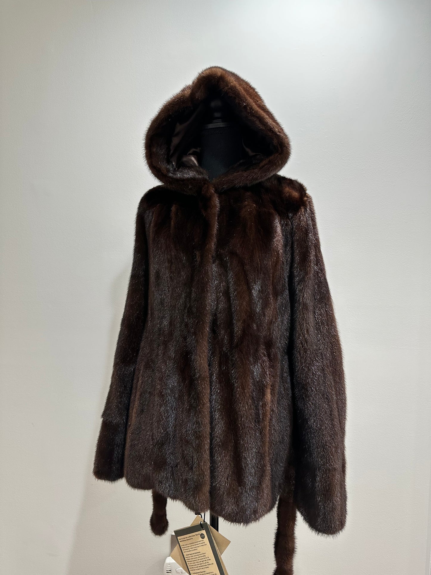 Luxury Womens Real 100% MINK FUR COAT 1201065 size L Hooded Jacket BROWN NATURAL