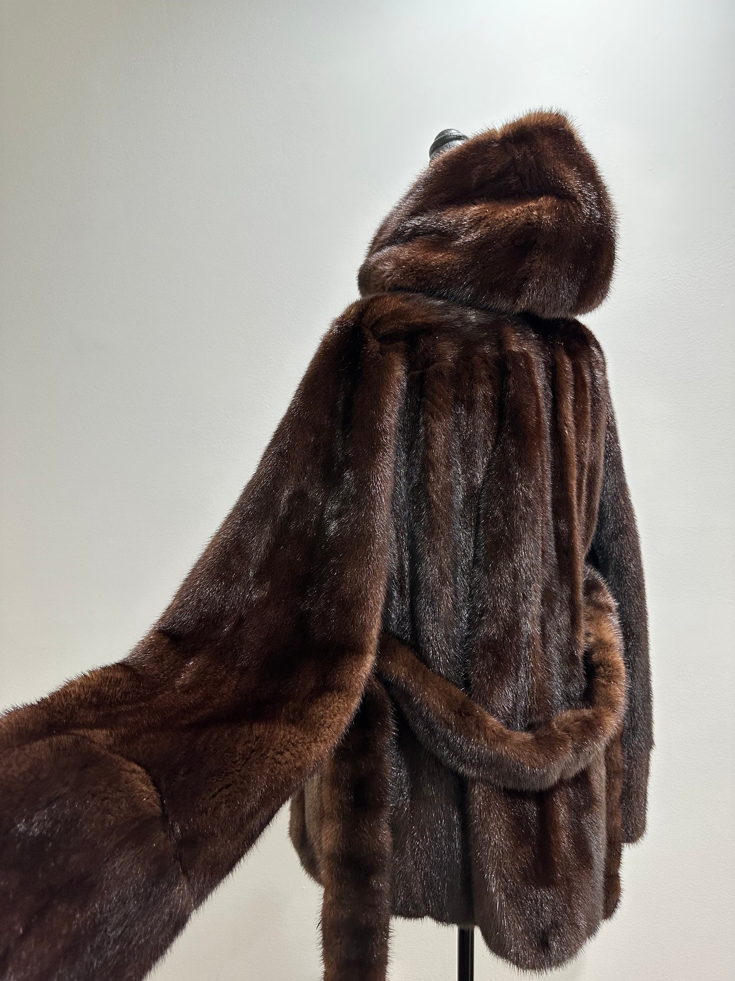 Luxury Womens Real 100% MINK FUR COAT 1201065 size L Hooded Jacket BROWN NATURAL