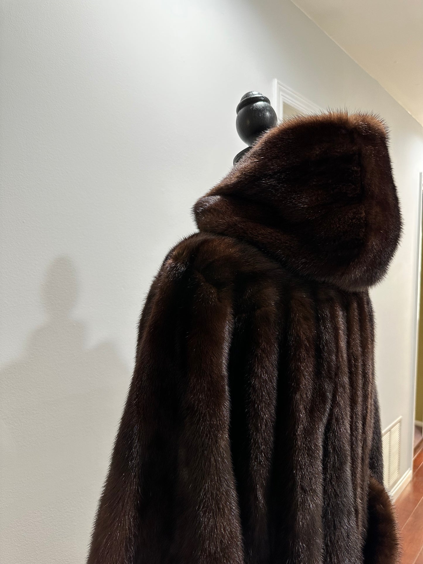 Luxury Womens Real 100% MINK FUR COAT 1201065 size L Hooded Jacket BROWN NATURAL