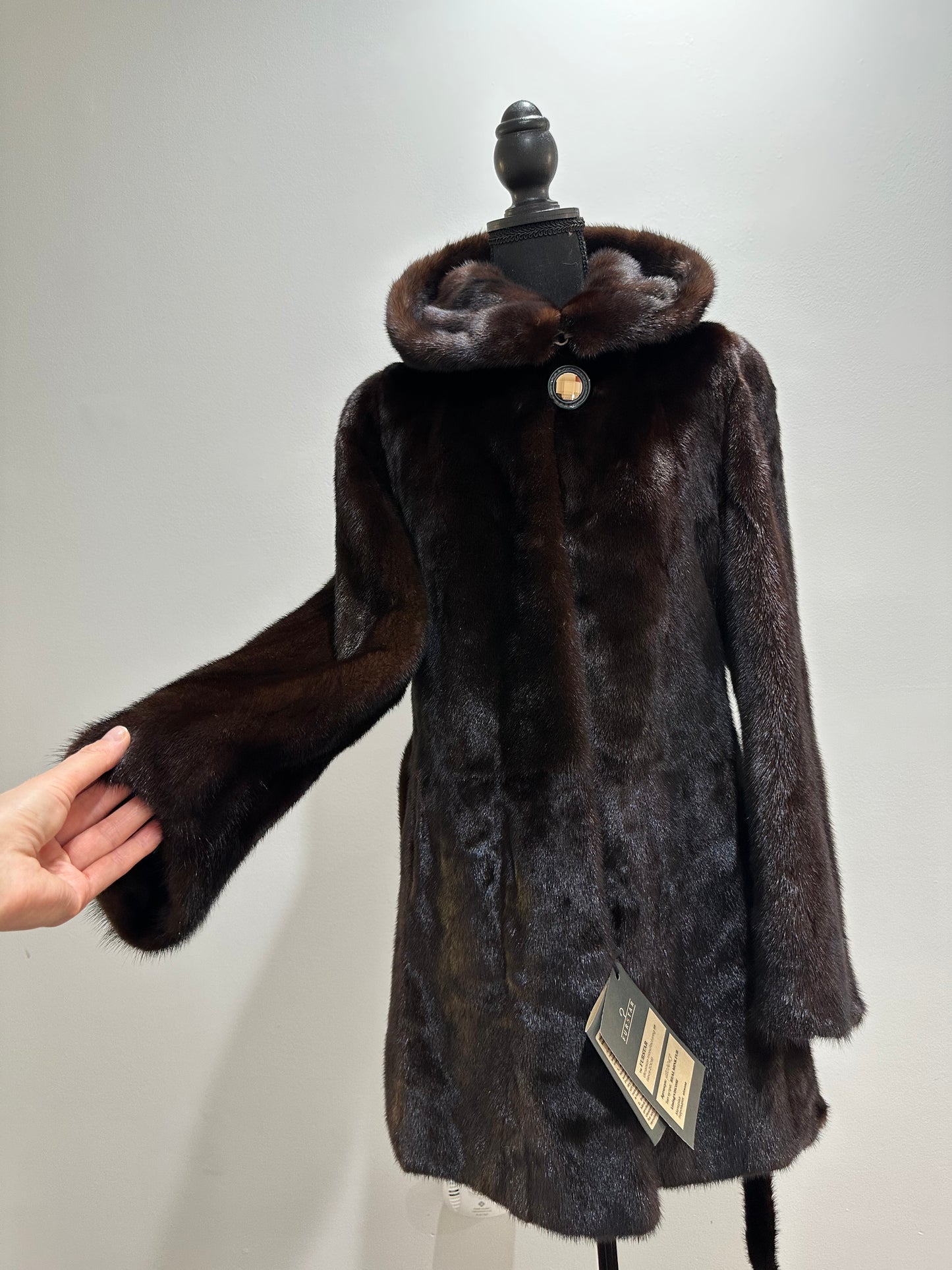 NEW REAL MINK FUR coat size M MEDIUM HOODED 1201063 long sleeve jacket BROWN
