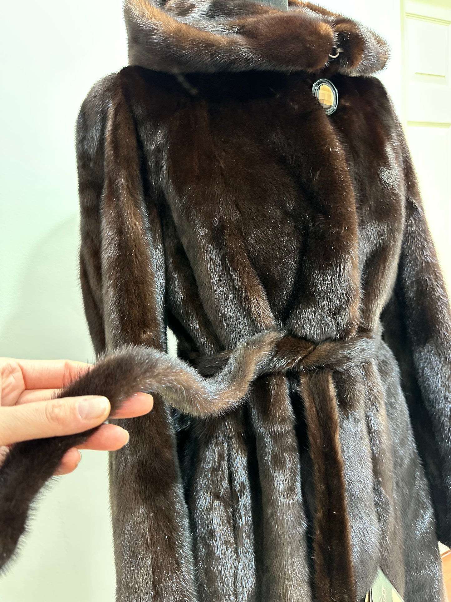 NEW REAL MINK FUR coat size M MEDIUM HOODED 1201063 long sleeve jacket BROWN