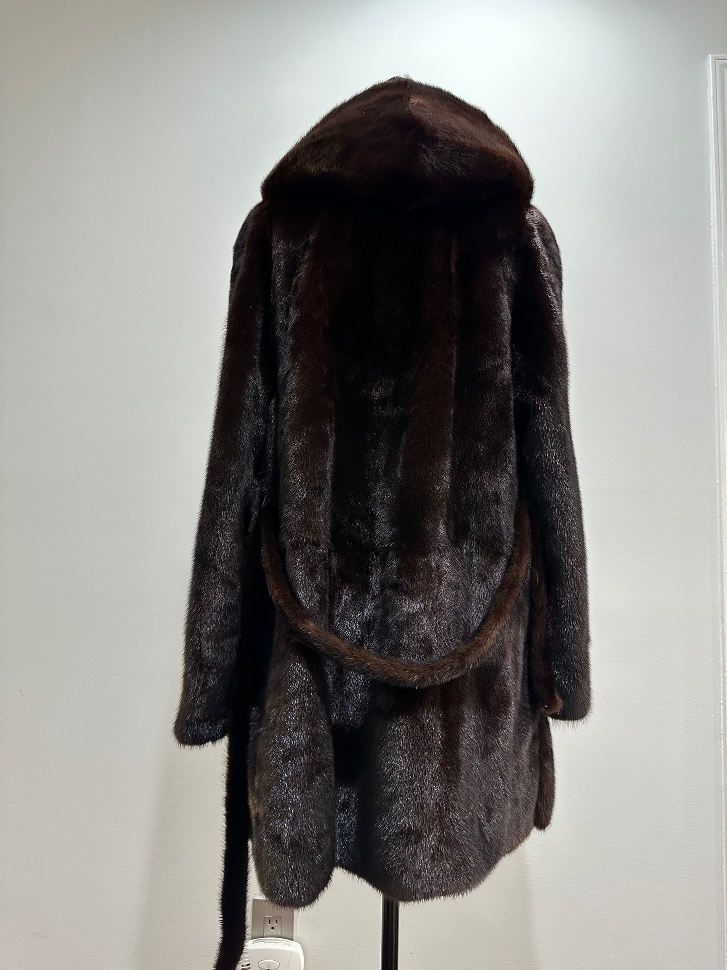 NEW REAL MINK FUR coat size M MEDIUM HOODED 1201063 long sleeve jacket BROWN