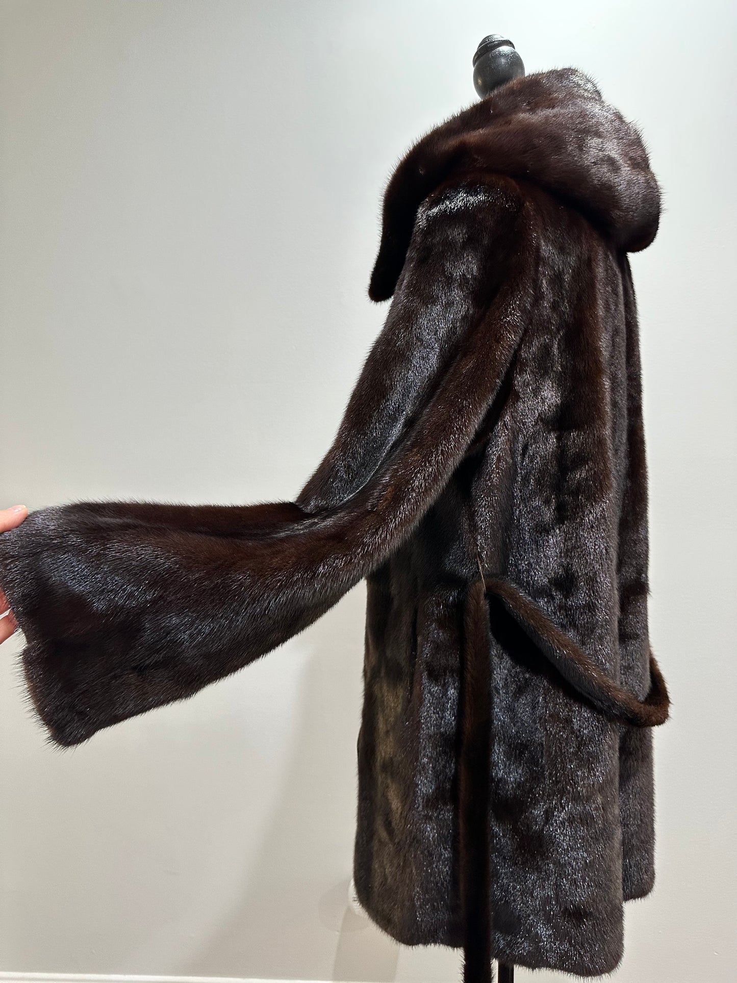 NEW REAL MINK FUR coat size M MEDIUM HOODED 1201063 long sleeve jacket BROWN