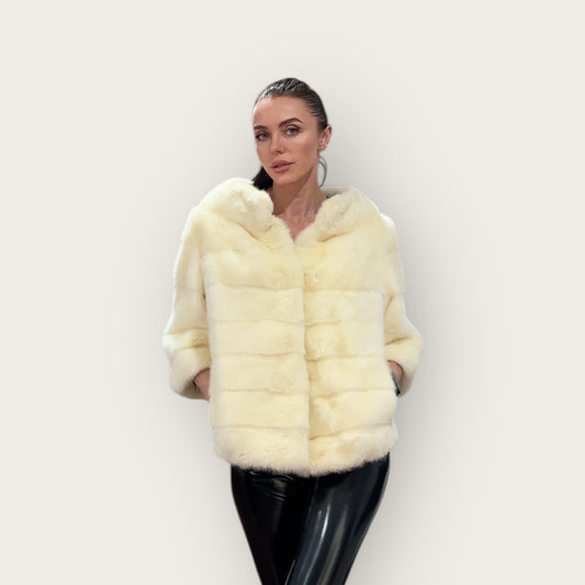 BOMBER MINK REAL FUR WEDDING coat Jacket  CREAM color size M women 1201084