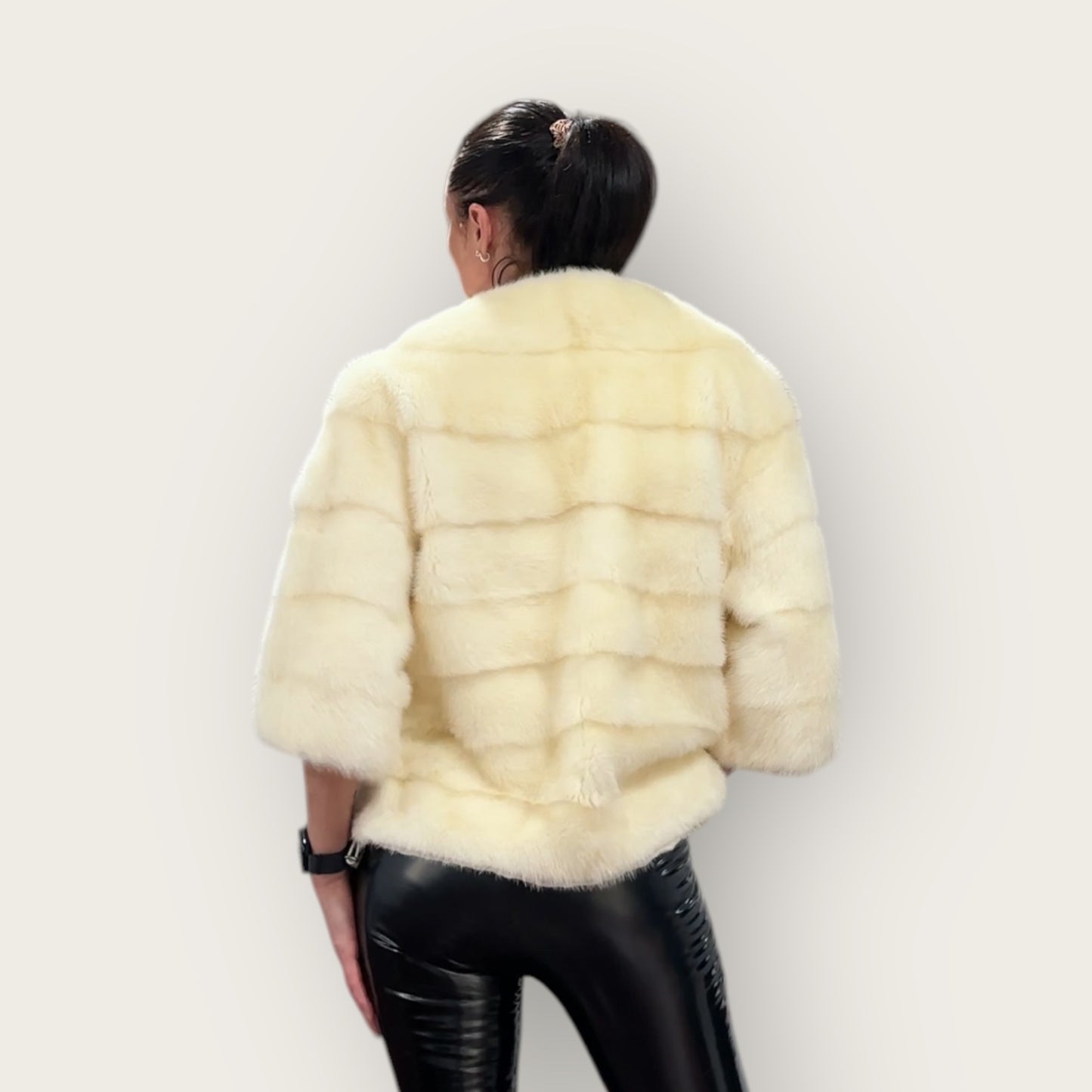 BOMBER MINK REAL FUR WEDDING coat Jacket  CREAM color size M women 1201084