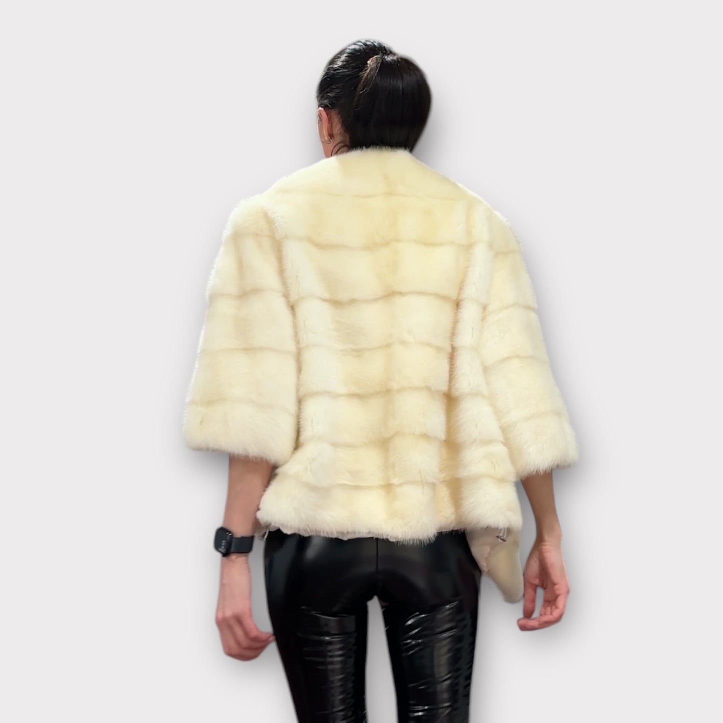 BOMBER MINK REAL FUR WEDDING coat Jacket  CREAM color size M women 1201084