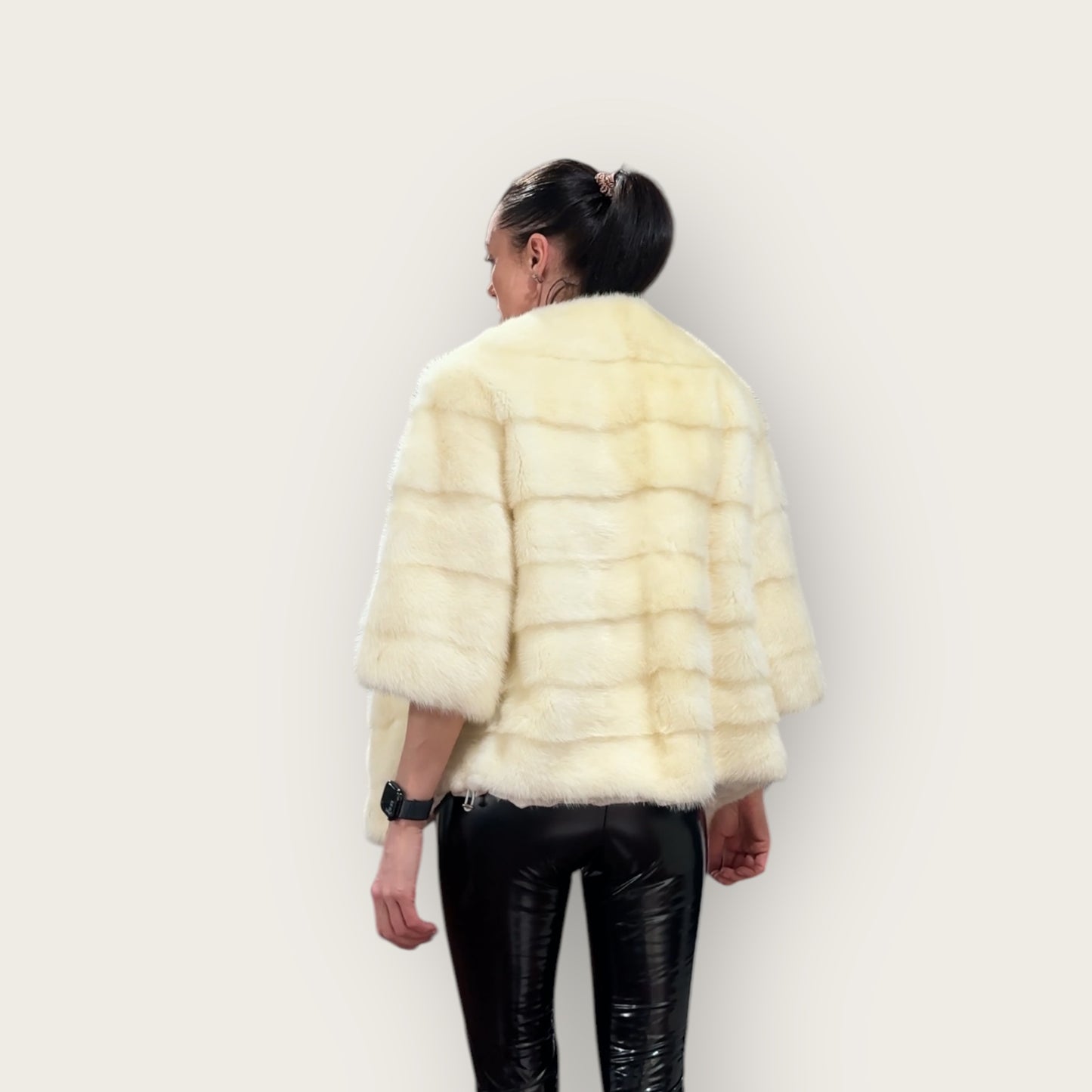 BOMBER MINK REAL FUR WEDDING coat Jacket  CREAM color size M women 1201084
