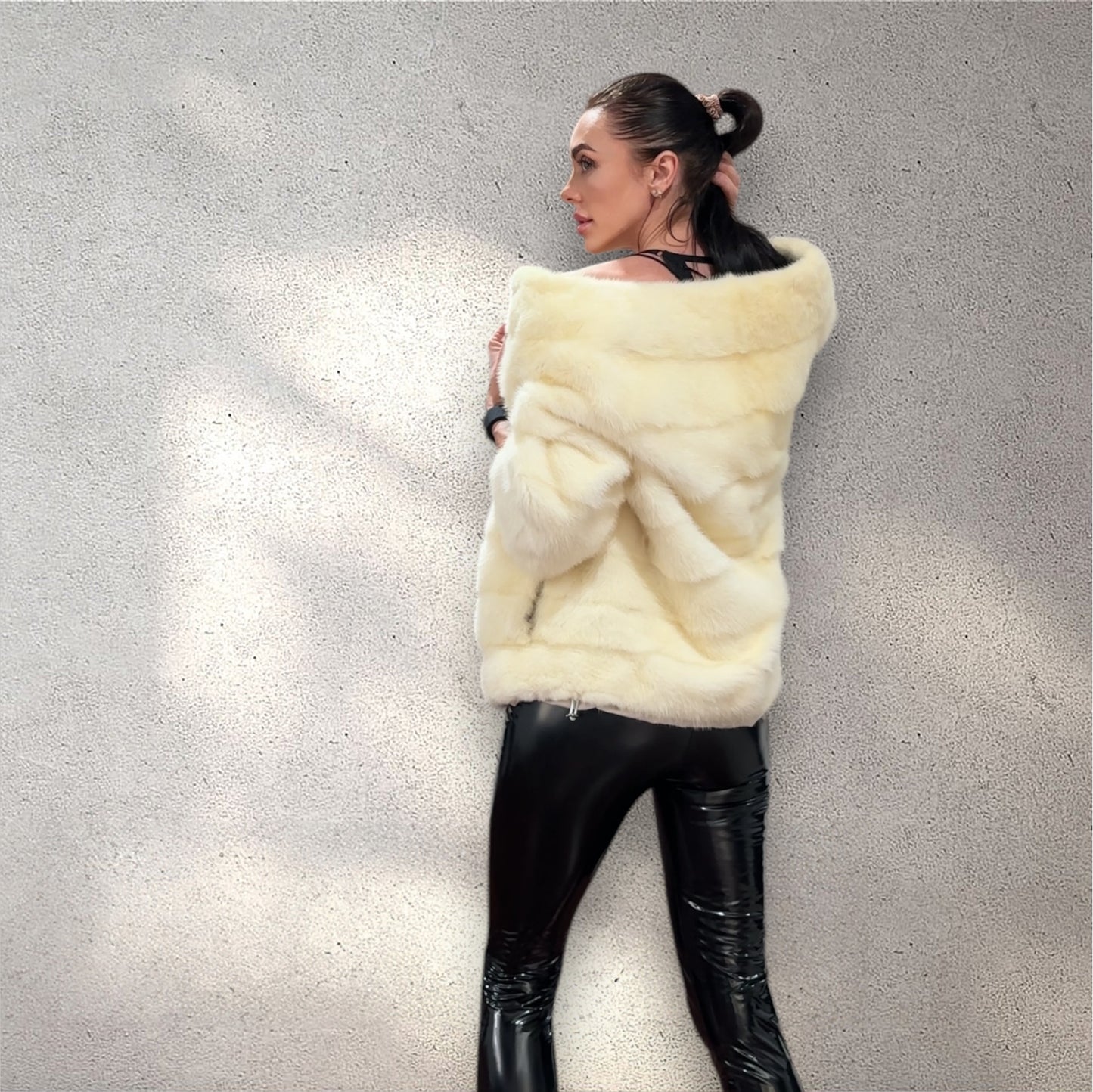 BOMBER MINK REAL FUR WEDDING coat Jacket  CREAM color size M women 1201084