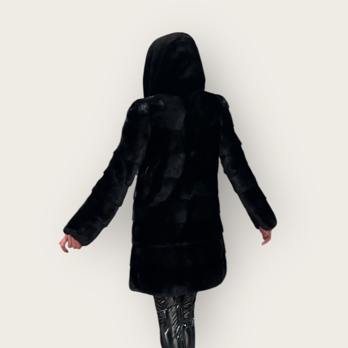 NEW REAL MINK FUR coat size S SMALL 1201081 HORIZONTAL long sleeve jacket BLACK