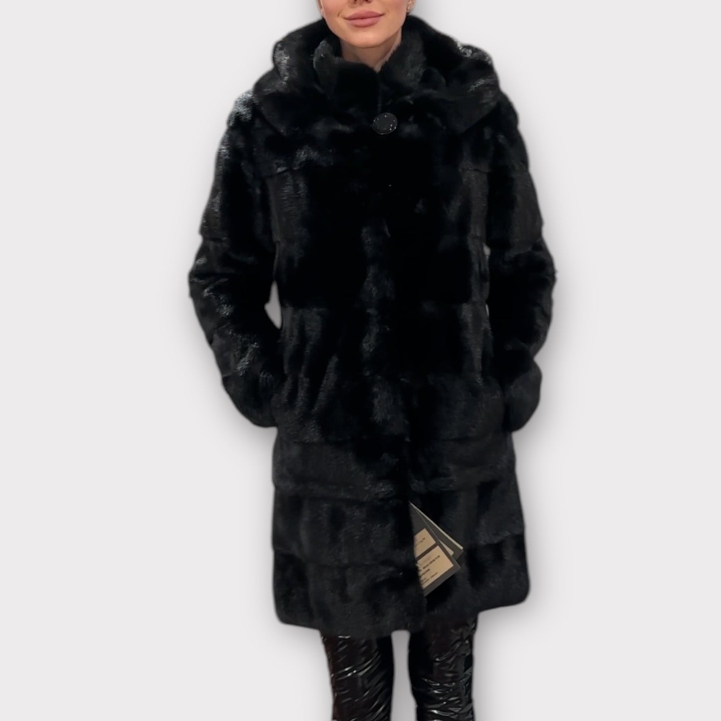 NEW REAL MINK FUR coat size S SMALL 1201081 HORIZONTAL long sleeve jacket BLACK