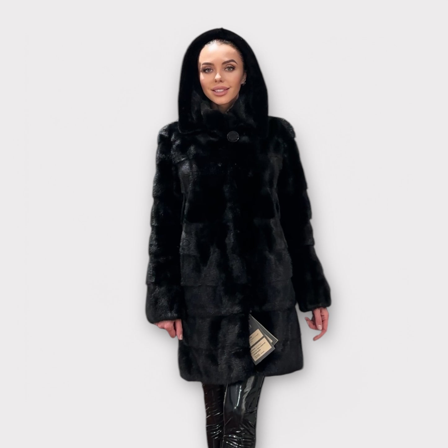 NEW REAL MINK FUR coat size S SMALL 1201081 HORIZONTAL long sleeve jacket BLACK