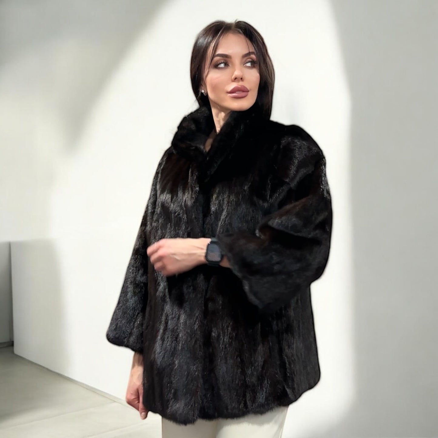 Luxury Womens Real Mink Fur jacket coat 1109778 BLACK genuine fur size L NEW