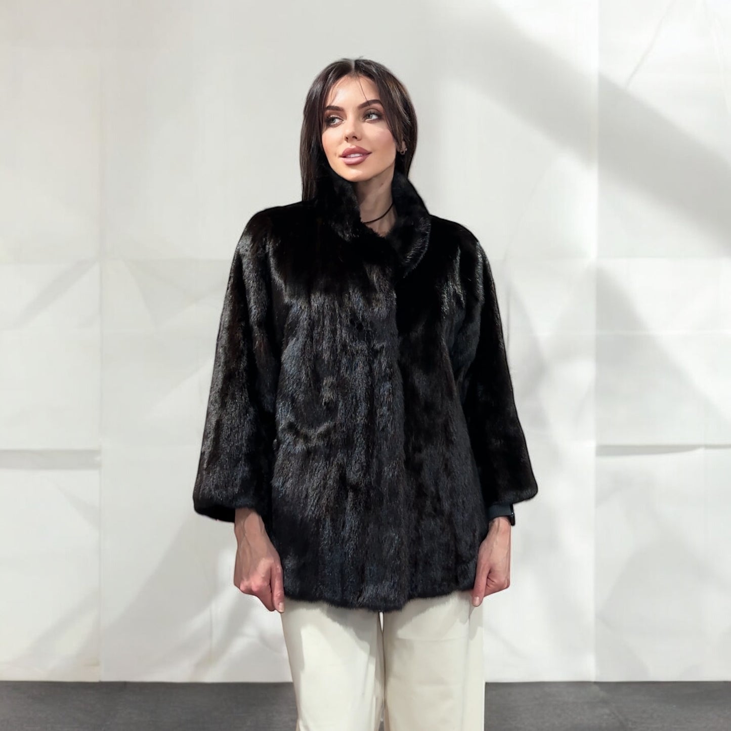 Luxury Womens Real Mink Fur jacket coat 1109778 BLACK genuine fur size L NEW