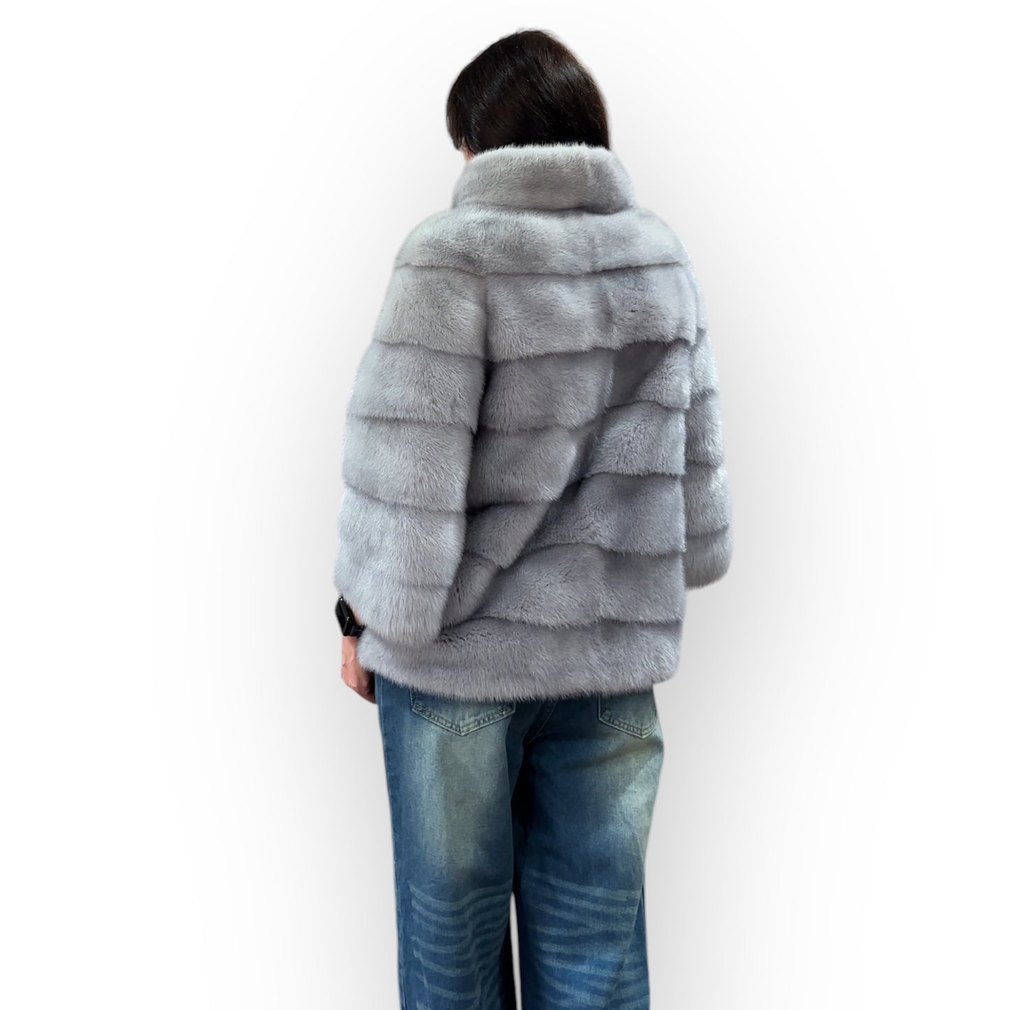 GENUINE MINK NEW REAL FUR coat Jacket  GREY color SUPER size S women 1201102