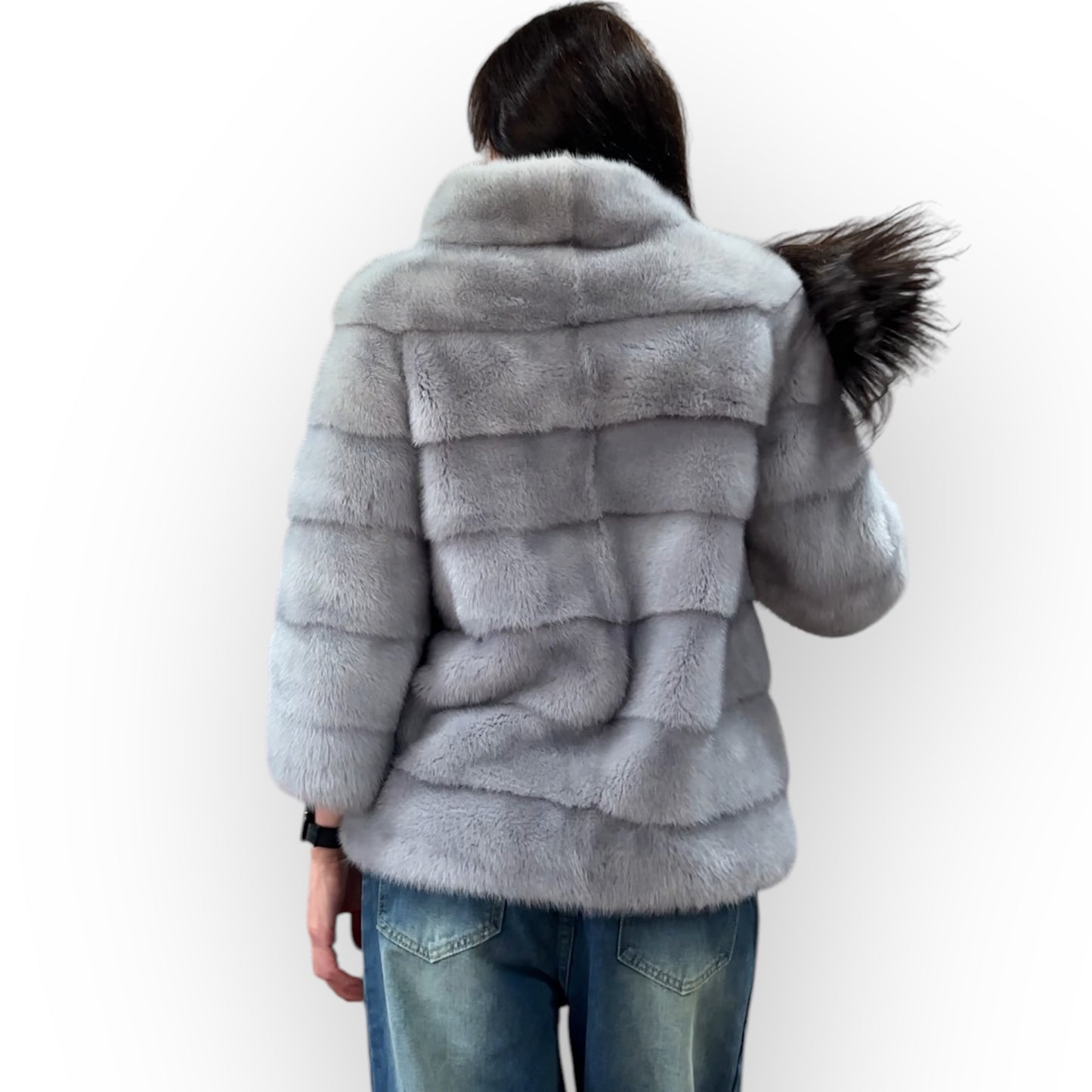 GENUINE MINK NEW REAL FUR coat Jacket  GREY color SUPER size S women 1201102